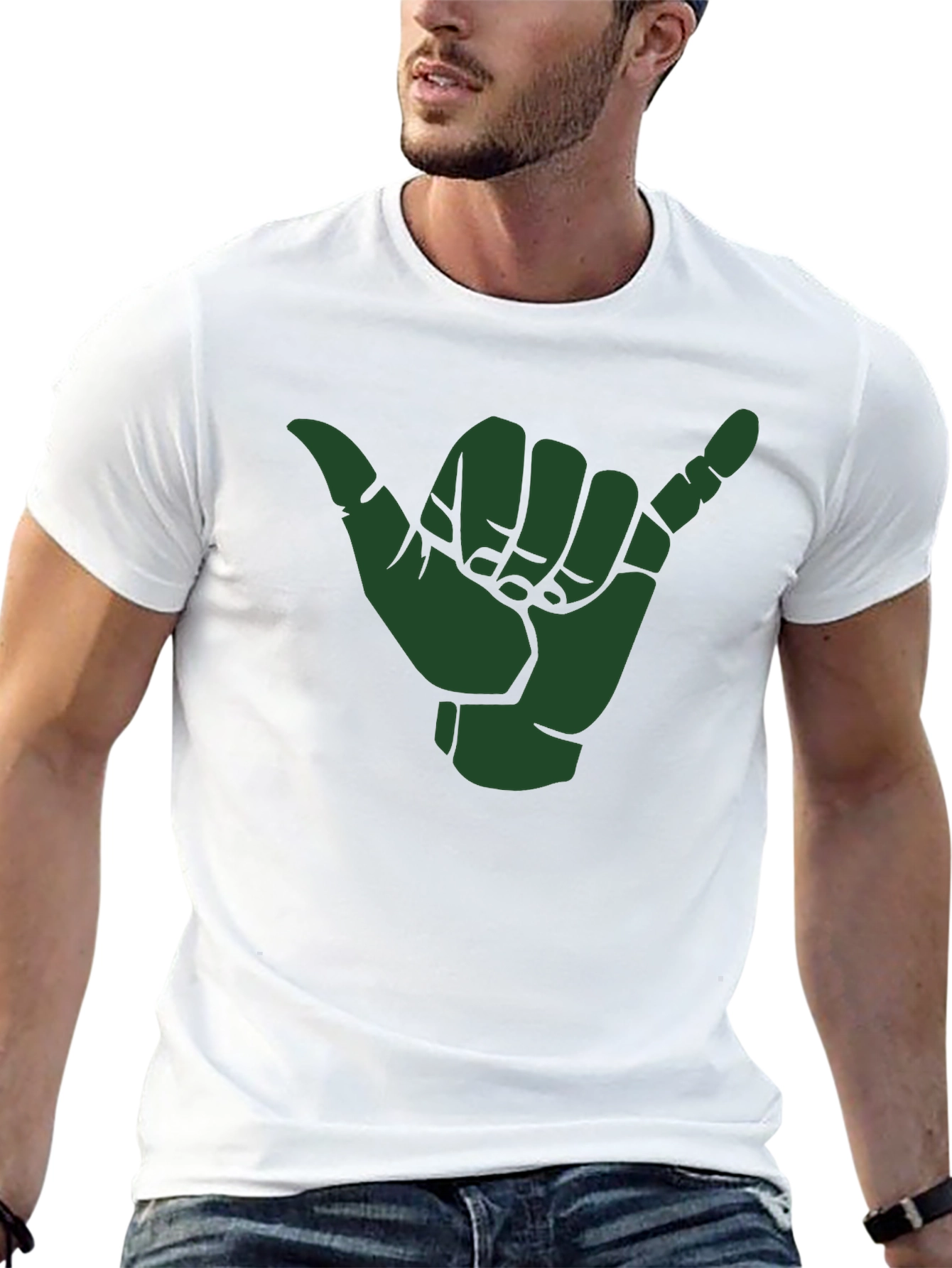 Shaka Hand Sign Graphic Tee - Black Cotton T-Shirt