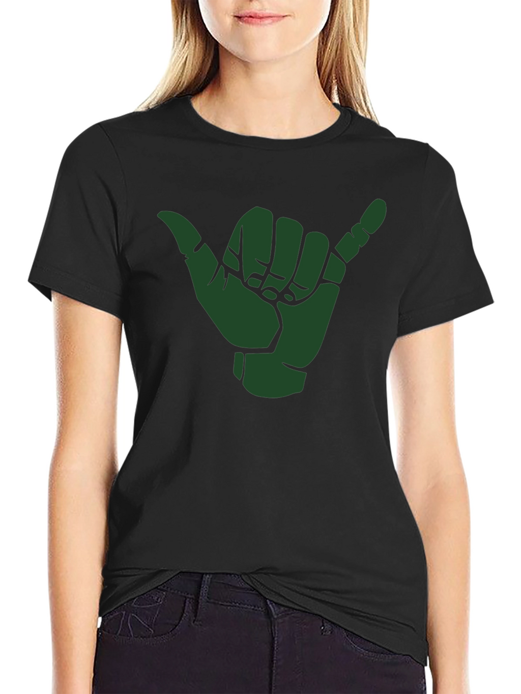 Shaka Hand Sign Graphic Tee - Black Cotton T-Shirt
