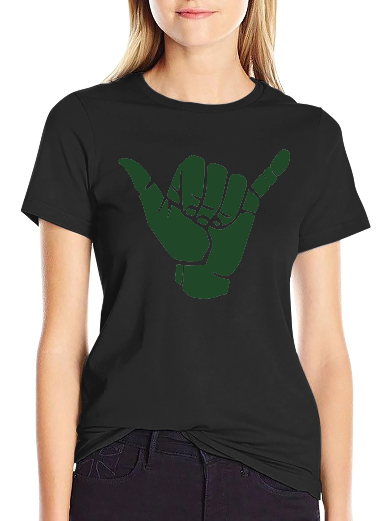 Shaka Hand Sign Graphic Tee - Black Cotton T-Shirt