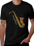 Black Saxophone Floral Graphic Tee