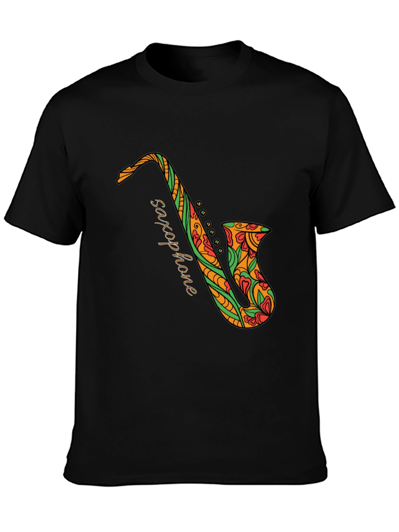 Black Saxophone Floral Graphic Tee