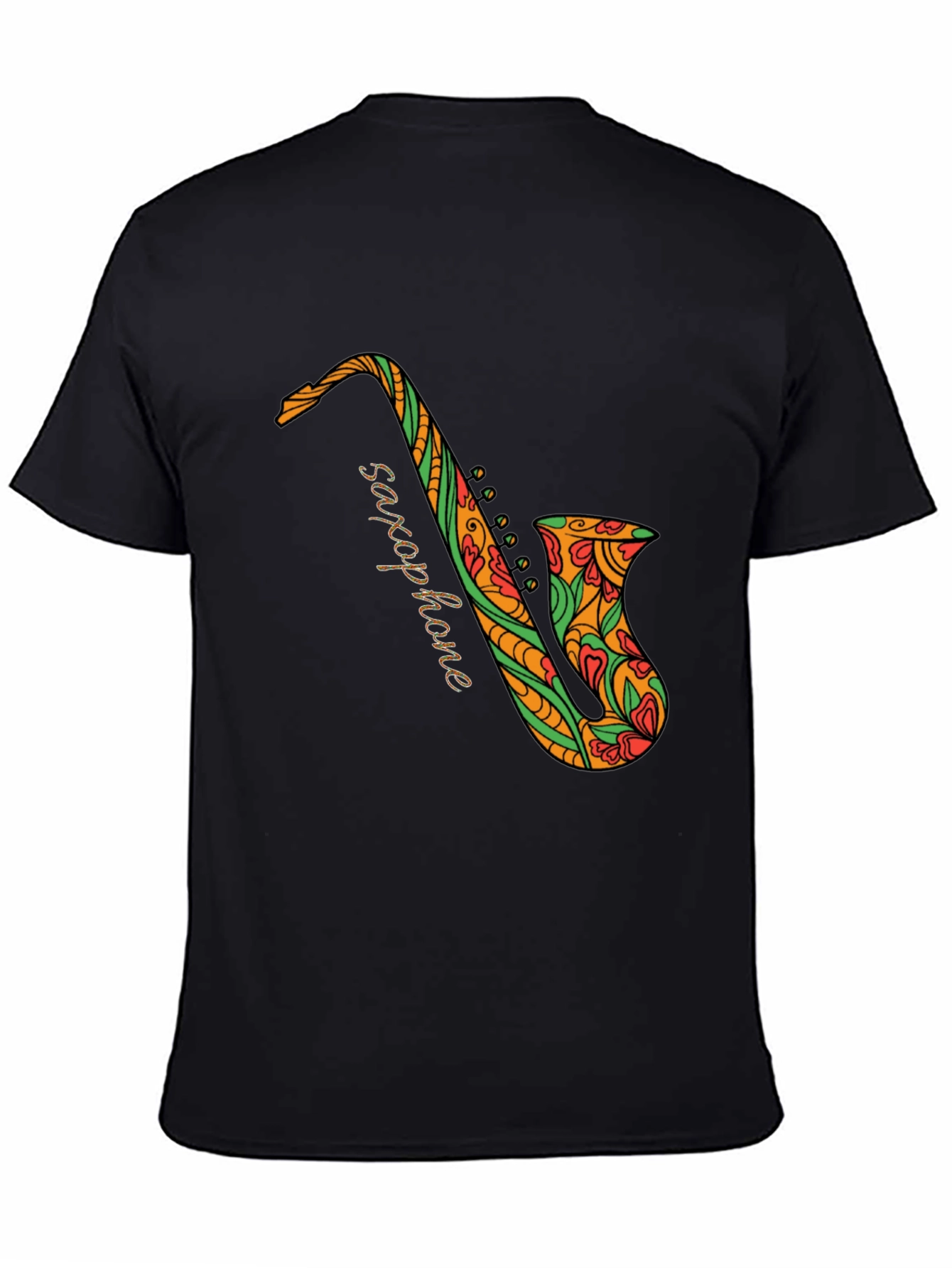 Black Saxophone Floral Graphic Tee