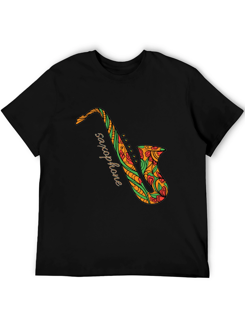 Black Saxophone Floral Graphic Tee