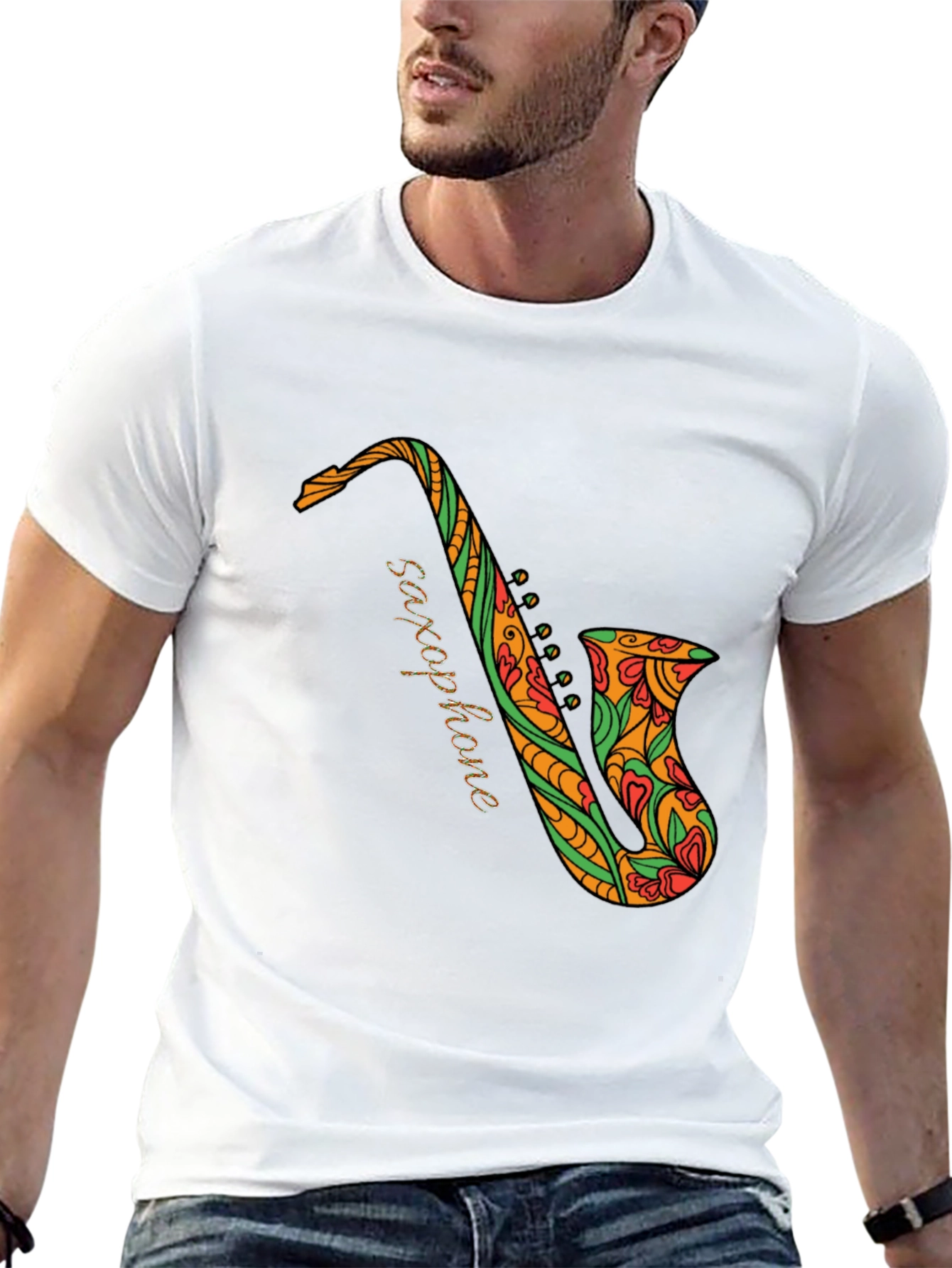 Black Saxophone Floral Graphic Tee