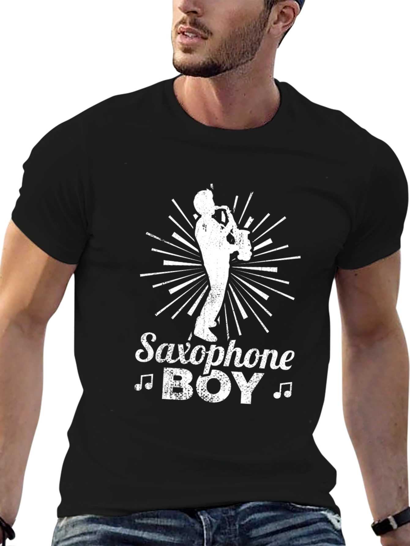 Saxophone Boy Graphic Tee - Music Lovers T-Shirt
