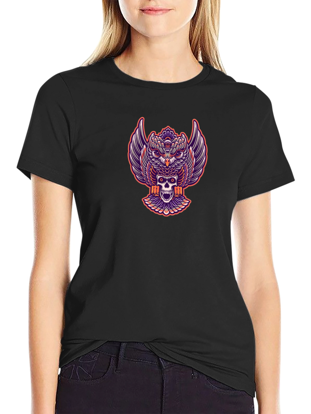 Owl and Skull Graphic Print Tee