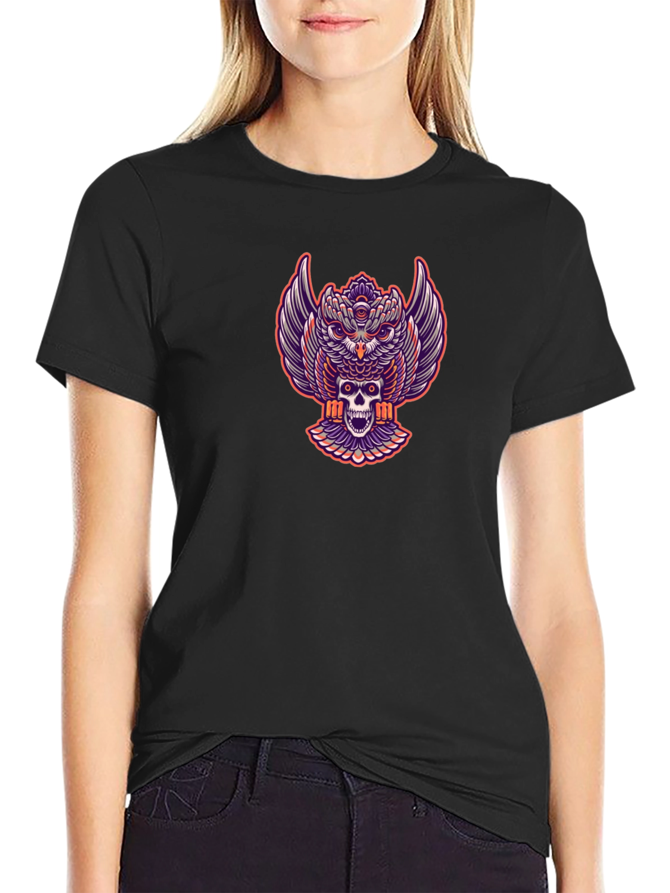 Owl and Skull Graphic Print Tee