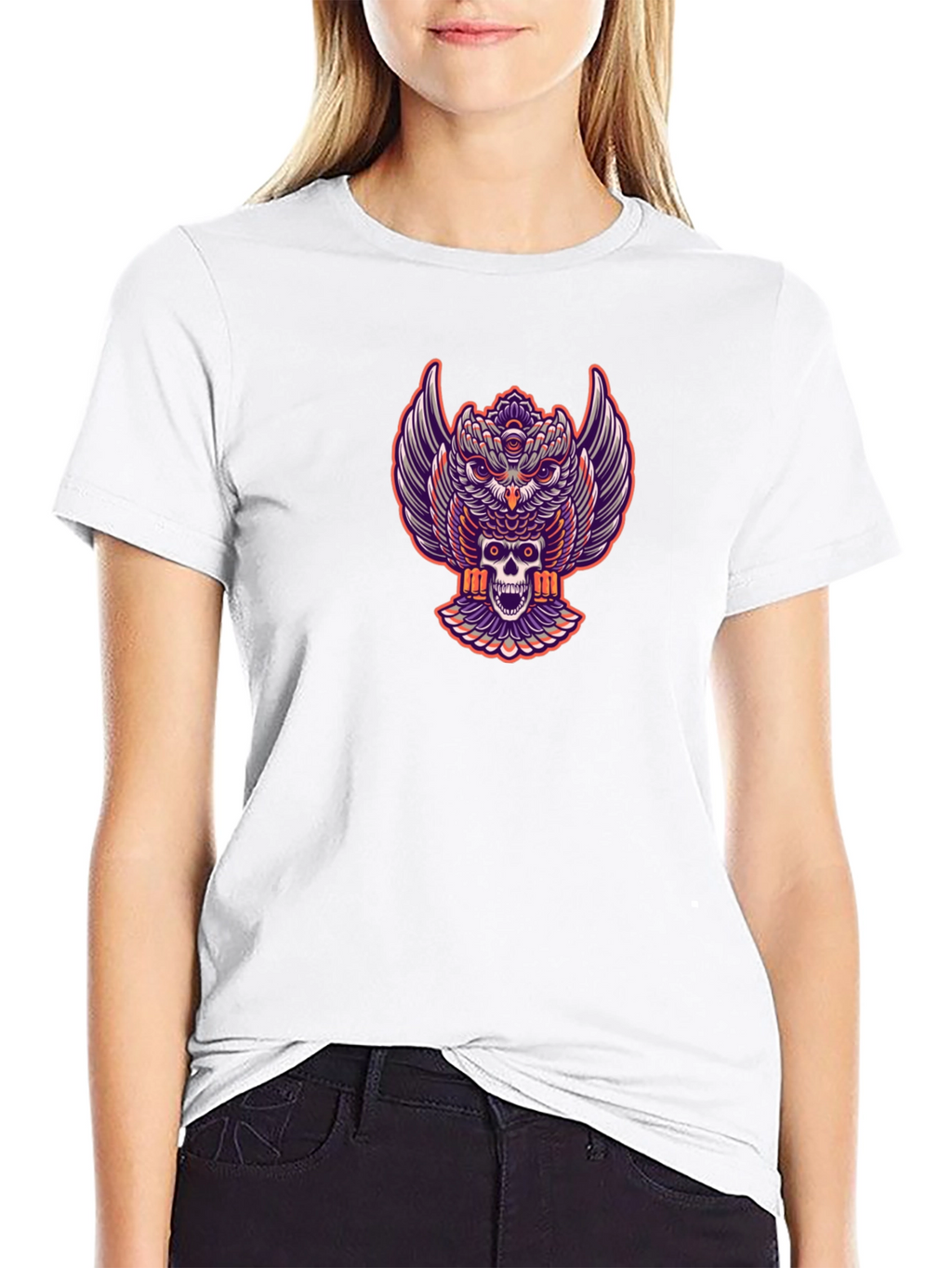 Owl and Skull Graphic Print Tee