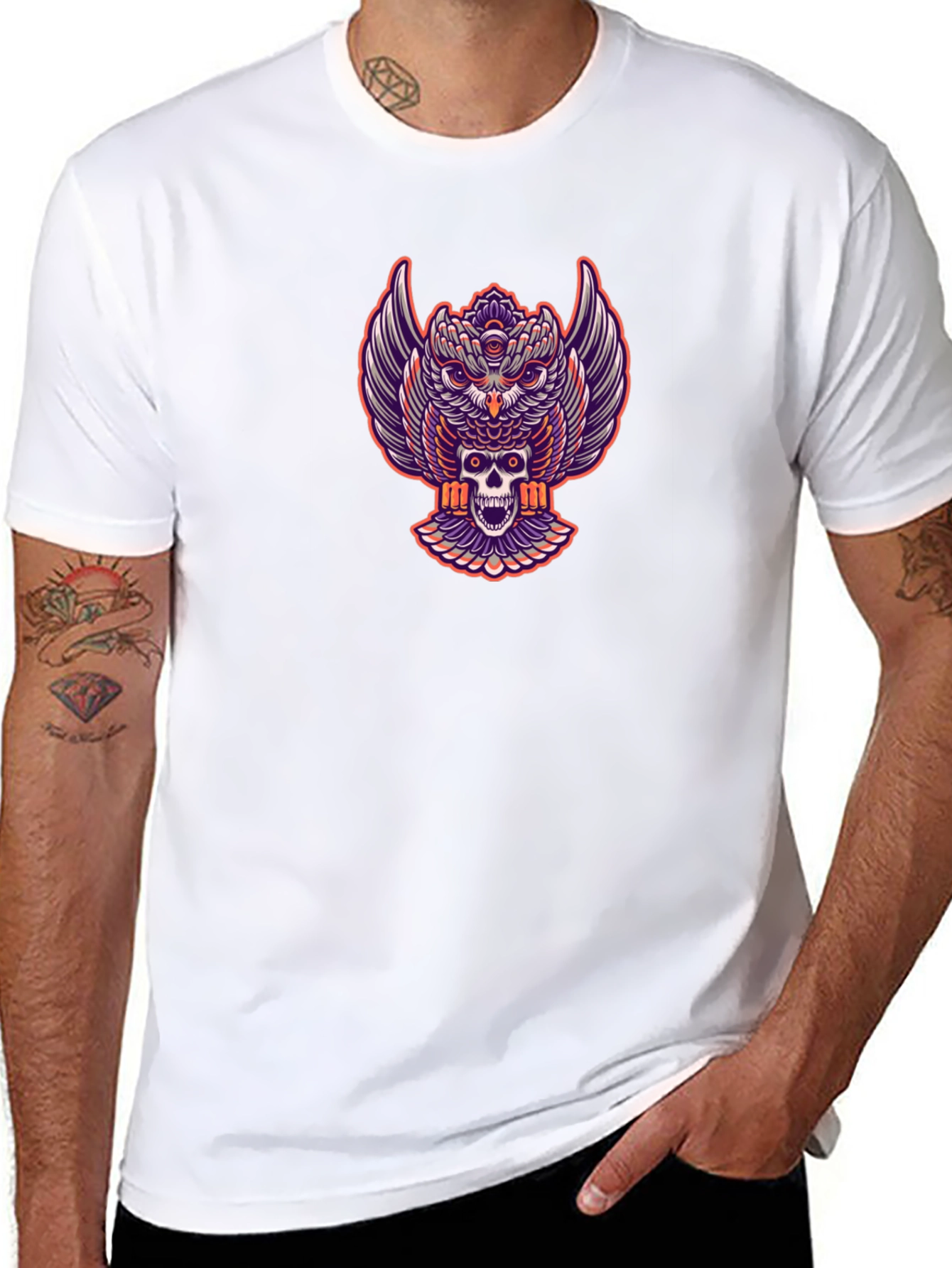 Owl and Skull Graphic Print Tee