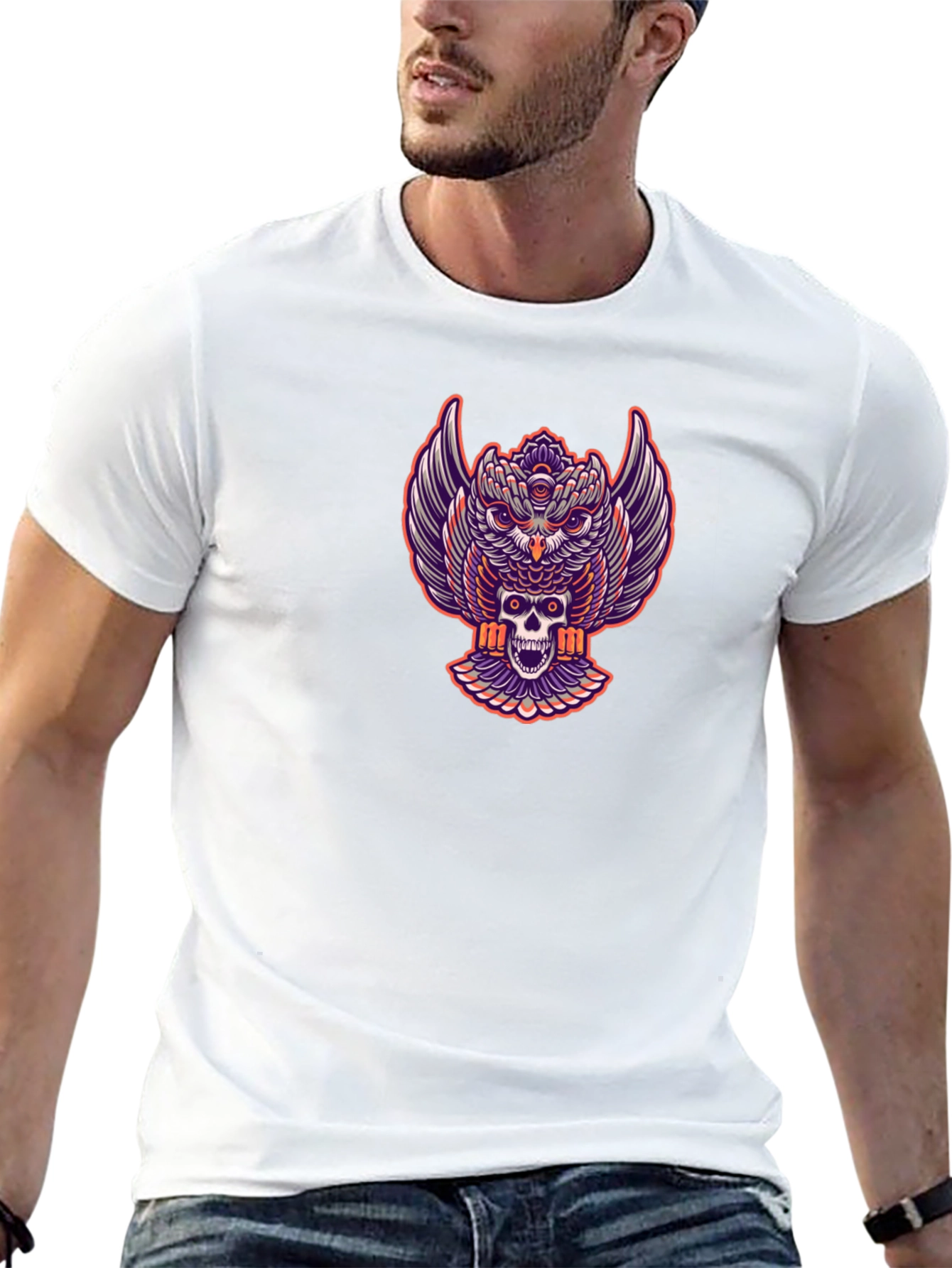 Owl and Skull Graphic Print Tee