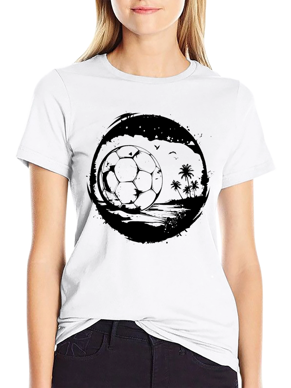 Mens Black Beach Soccer Graphic T-Shirt
