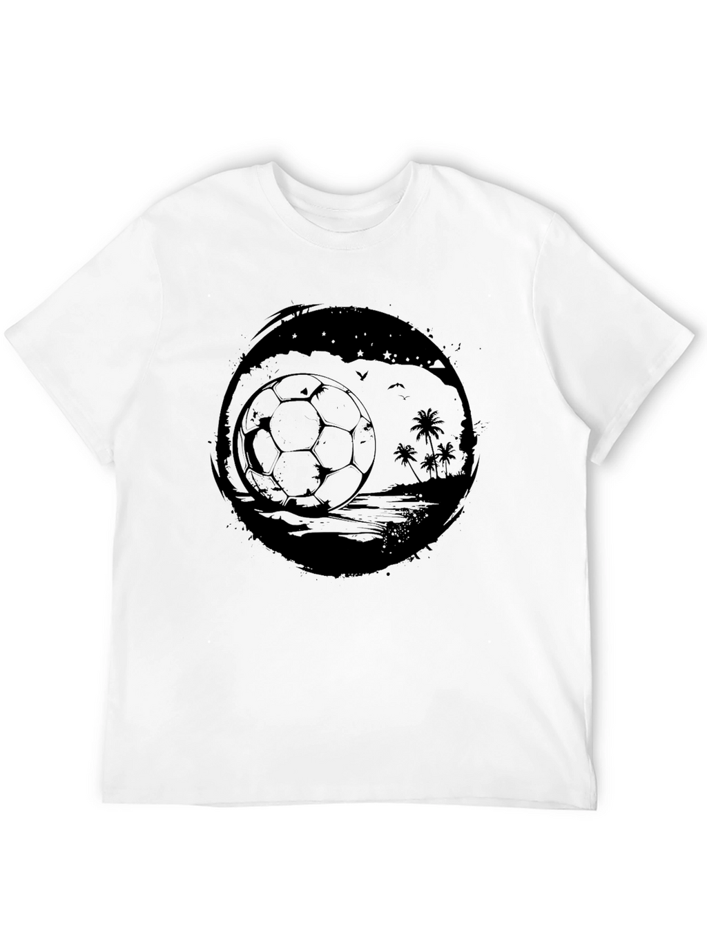Mens Black Beach Soccer Graphic T-Shirt