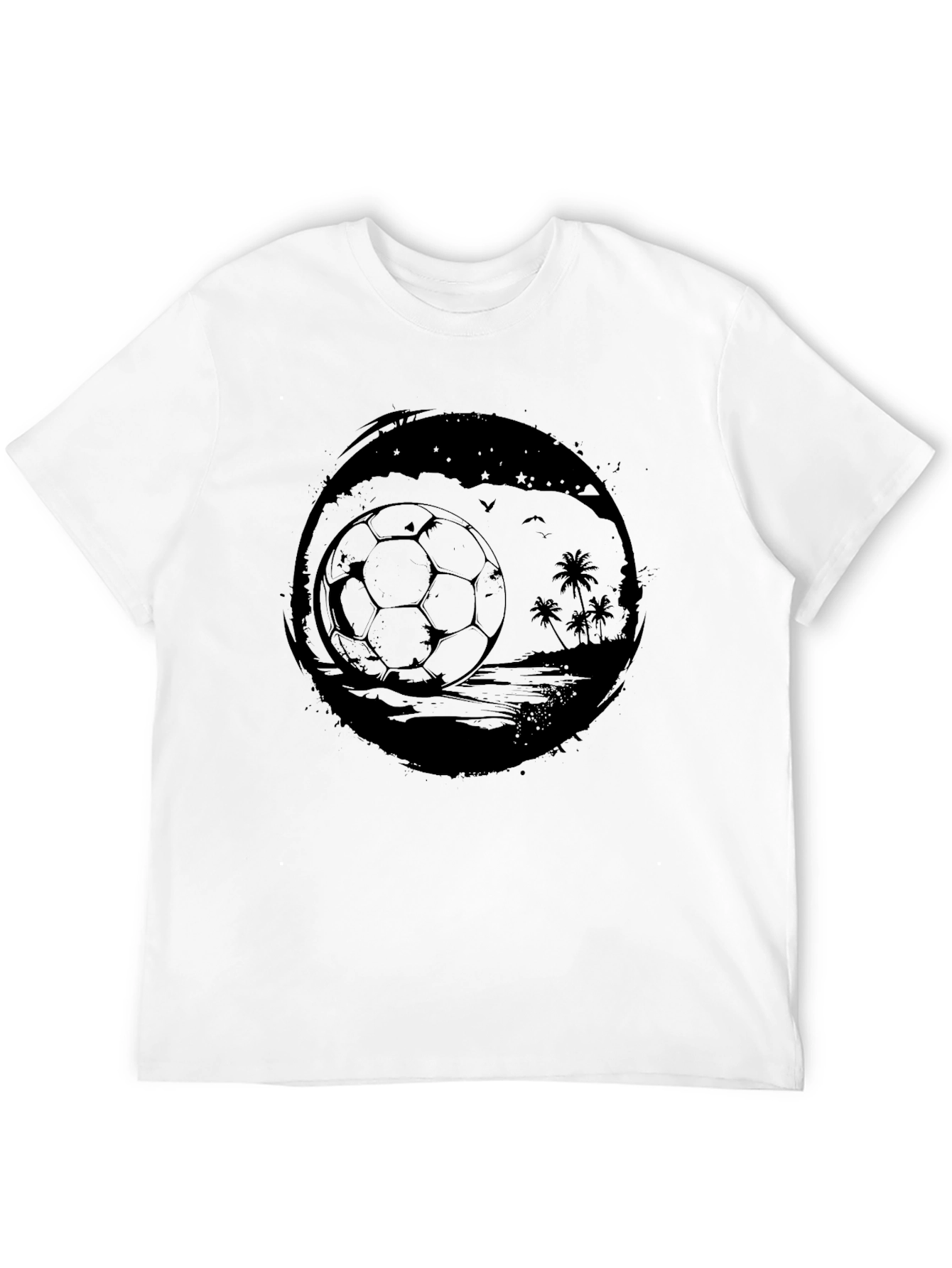 Mens Black Beach Soccer Graphic T-Shirt