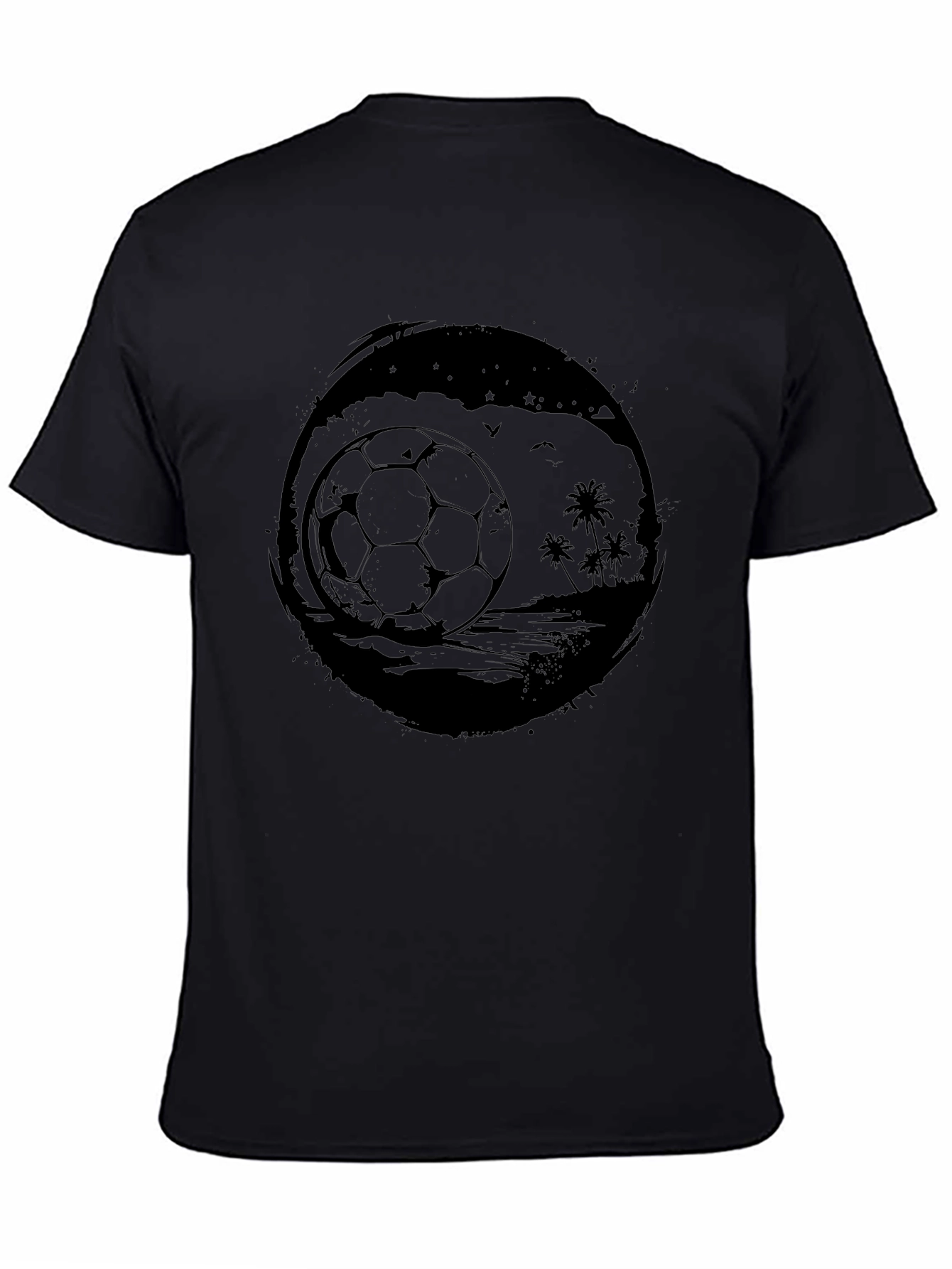 Mens Black Beach Soccer Graphic T-Shirt