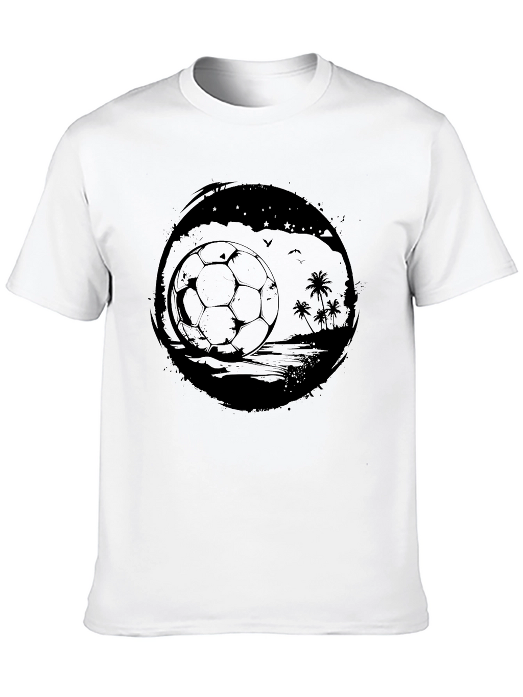Mens Black Beach Soccer Graphic T-Shirt