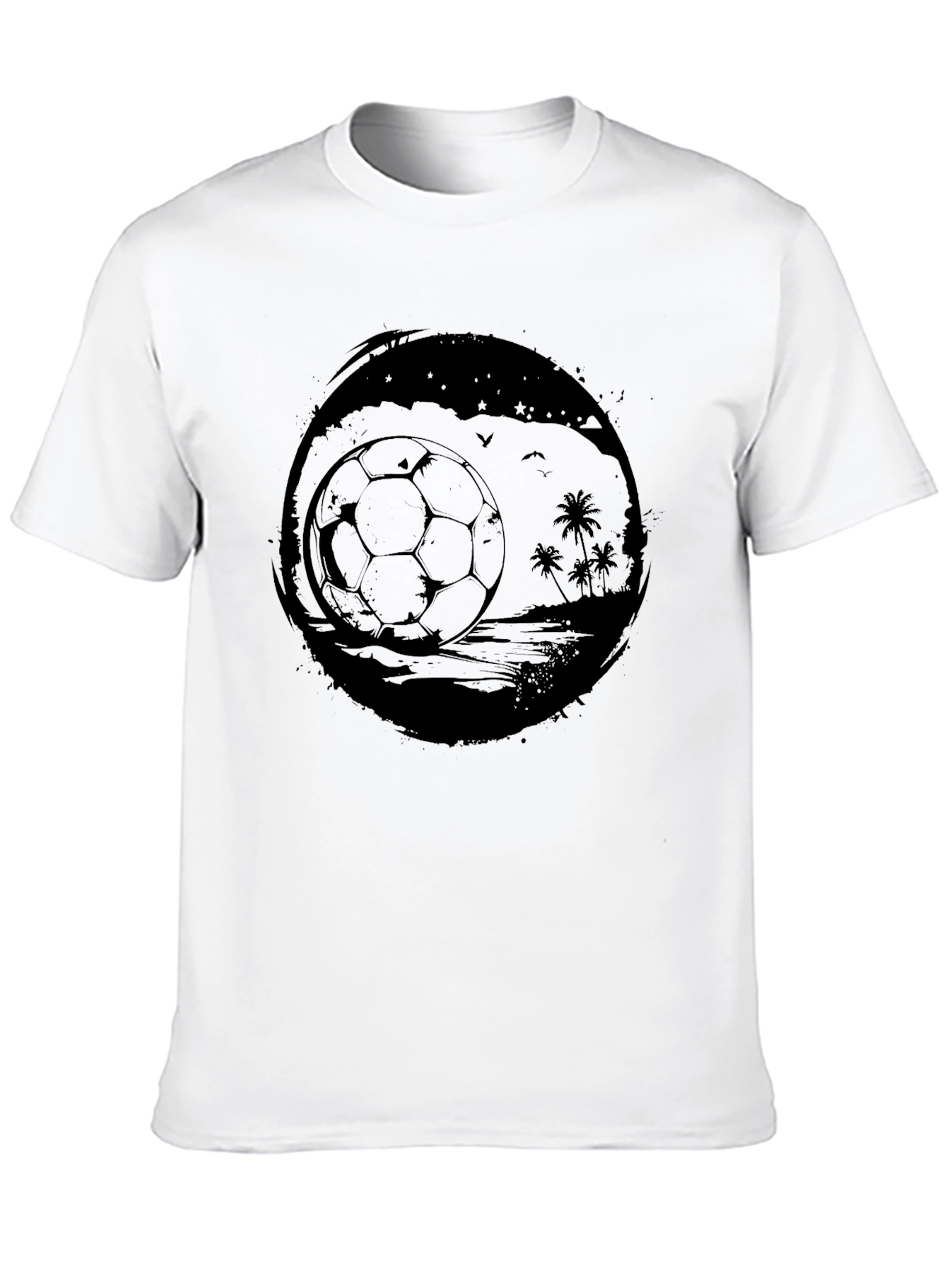 Mens Black Beach Soccer Graphic T-Shirt