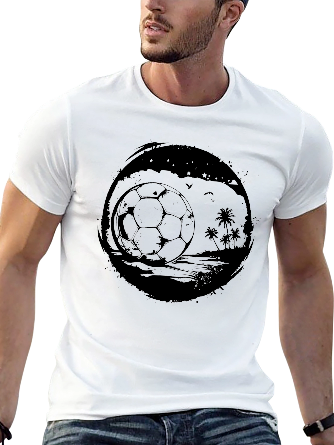 Mens Black Beach Soccer Graphic T-Shirt