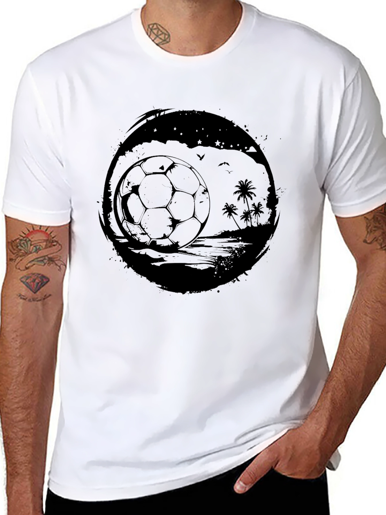 Mens Black Beach Soccer Graphic T-Shirt