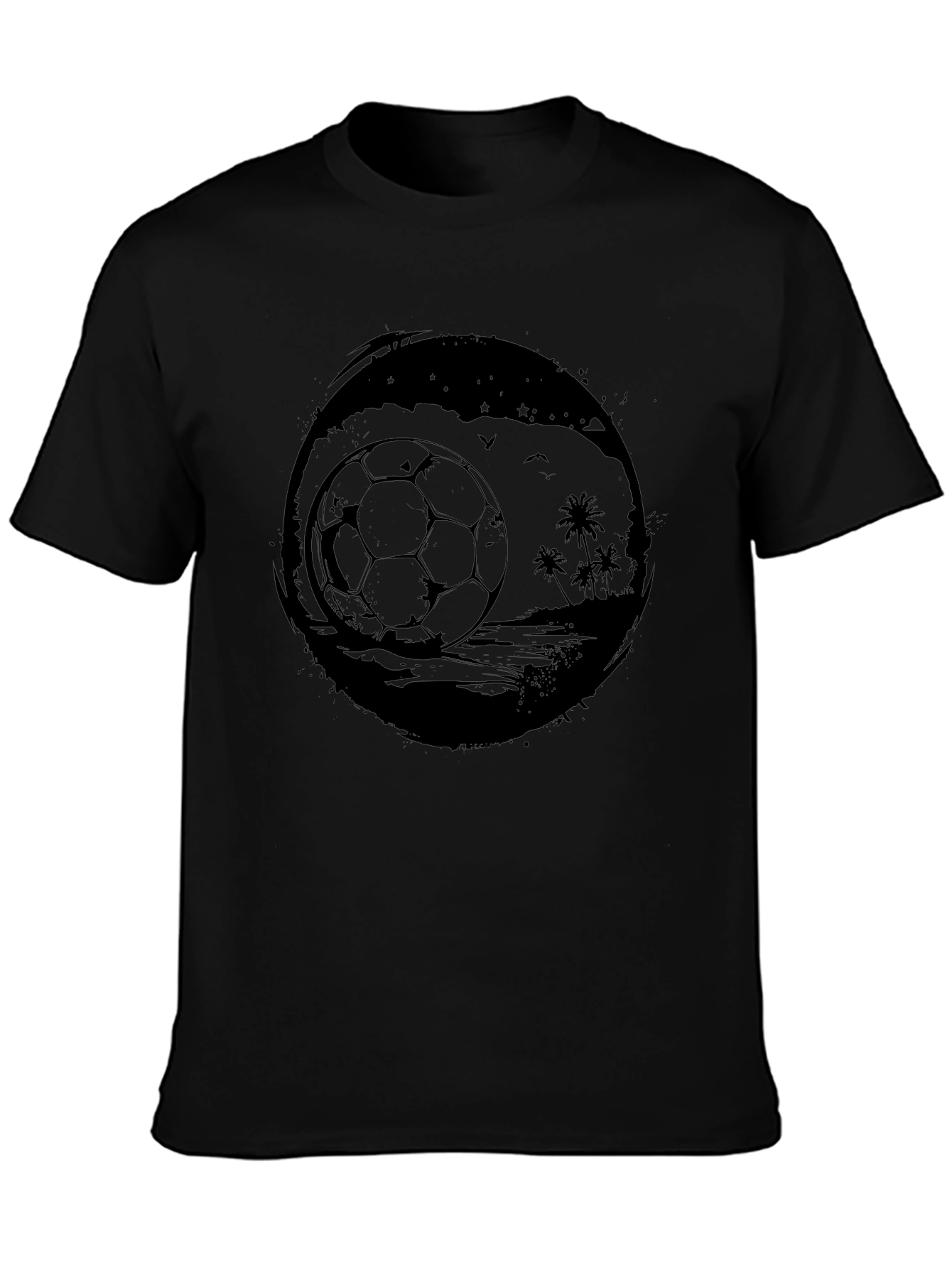 Mens Black Beach Soccer Graphic T-Shirt