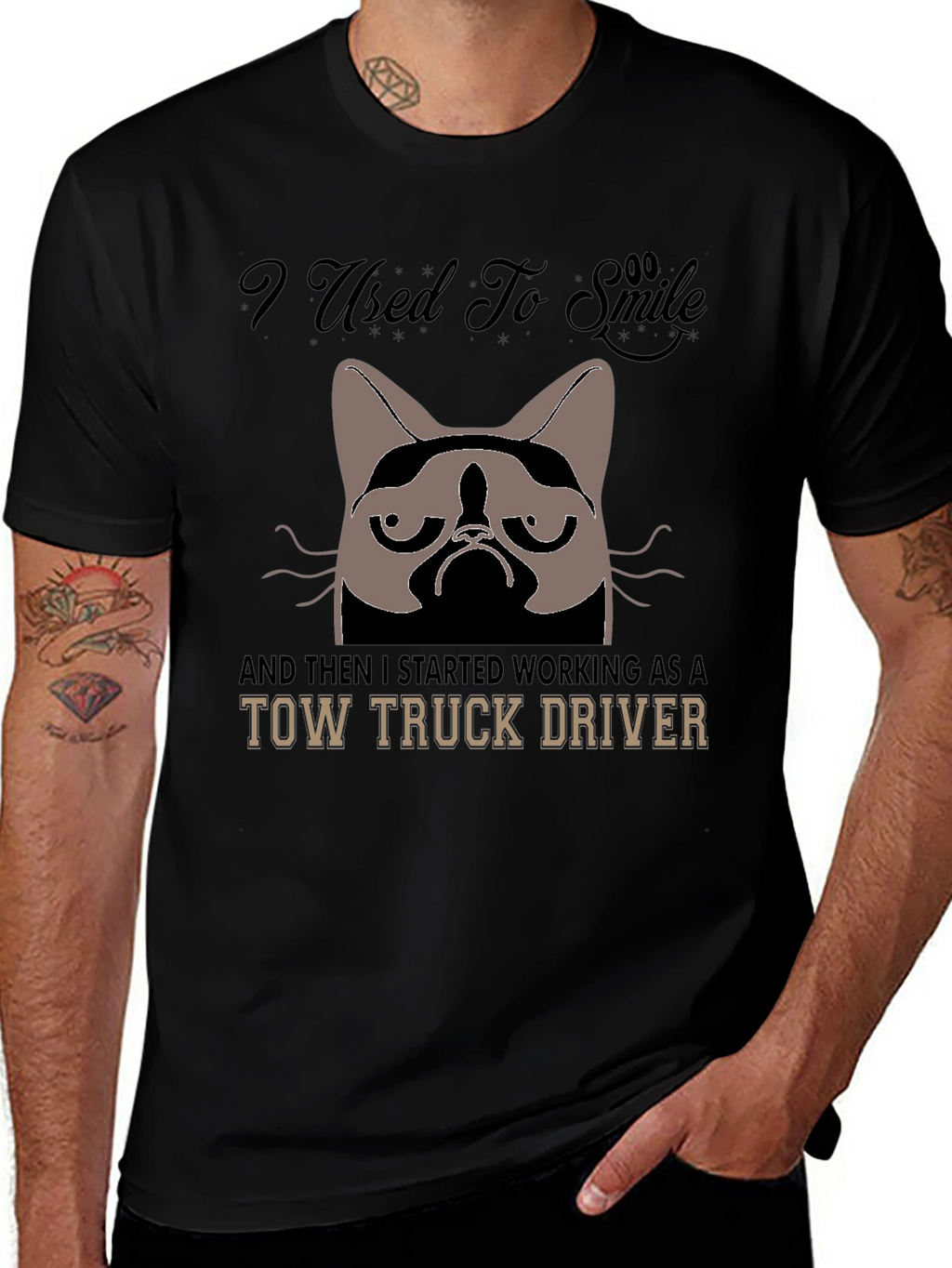 Grumpy Cat Tow Truck Driver Graphic Tee - Black