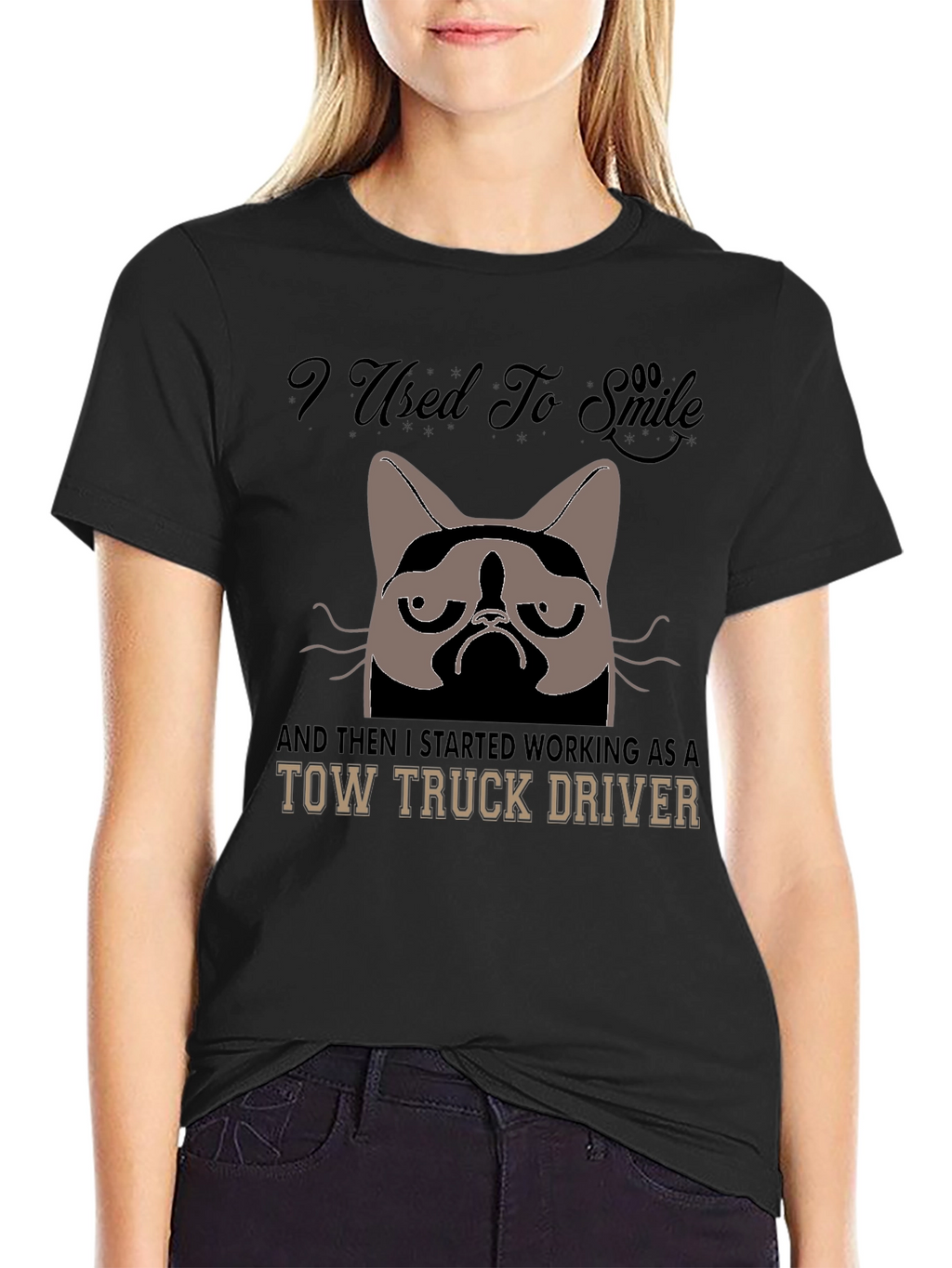 Grumpy Cat Tow Truck Driver Graphic Tee - Black