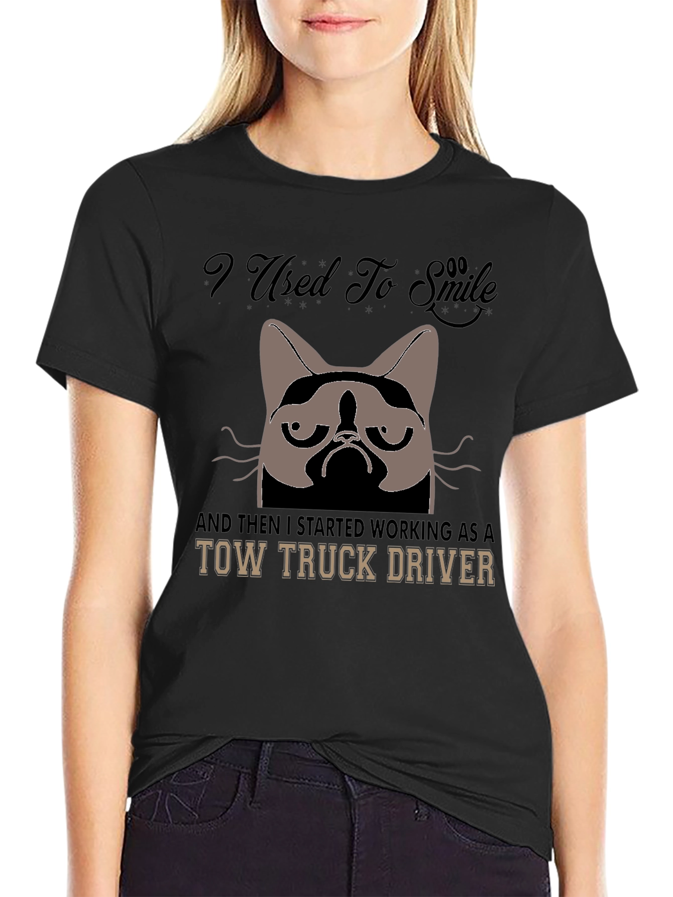 Grumpy Cat Tow Truck Driver Graphic Tee - Black