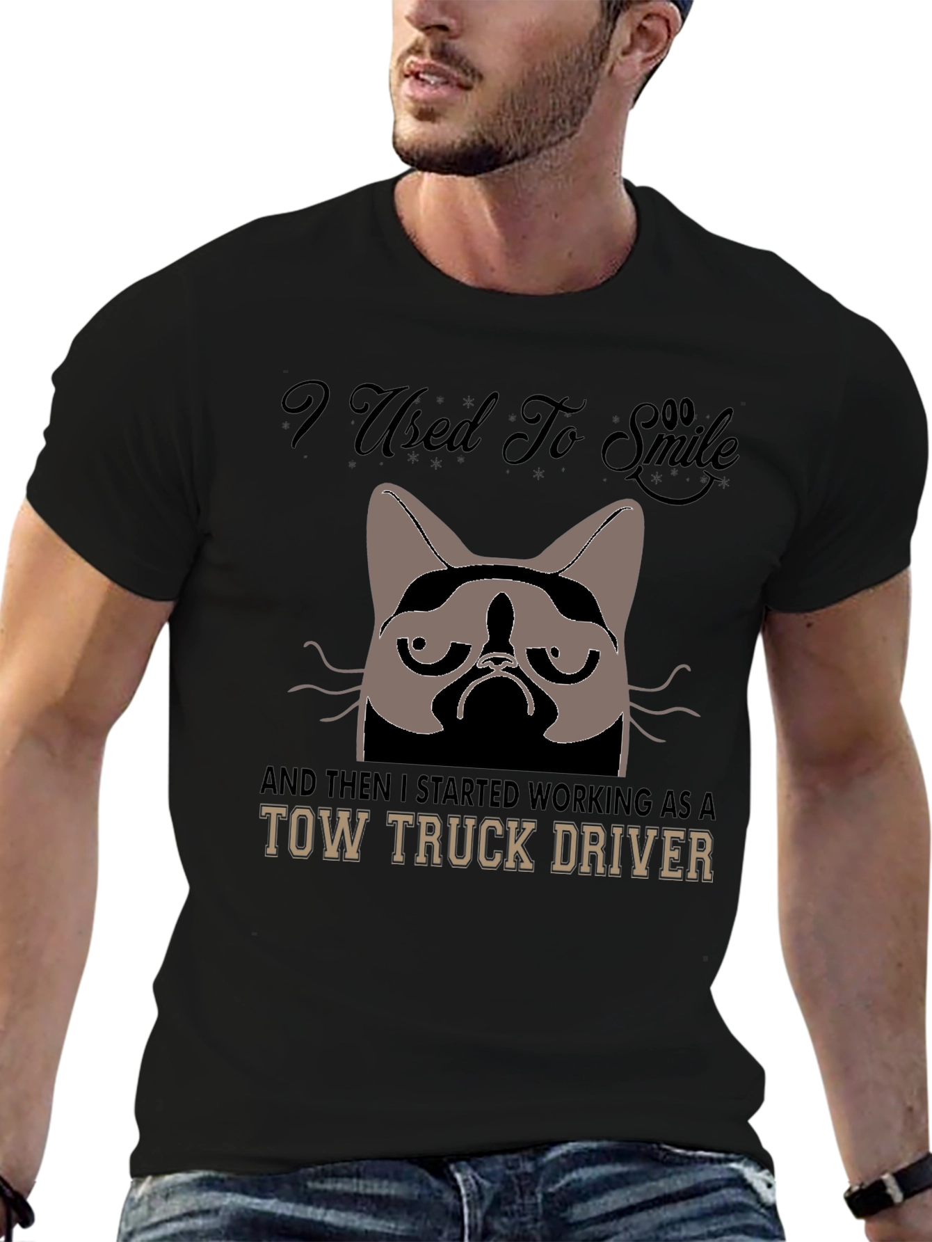 Grumpy Cat Tow Truck Driver Graphic Tee - Black