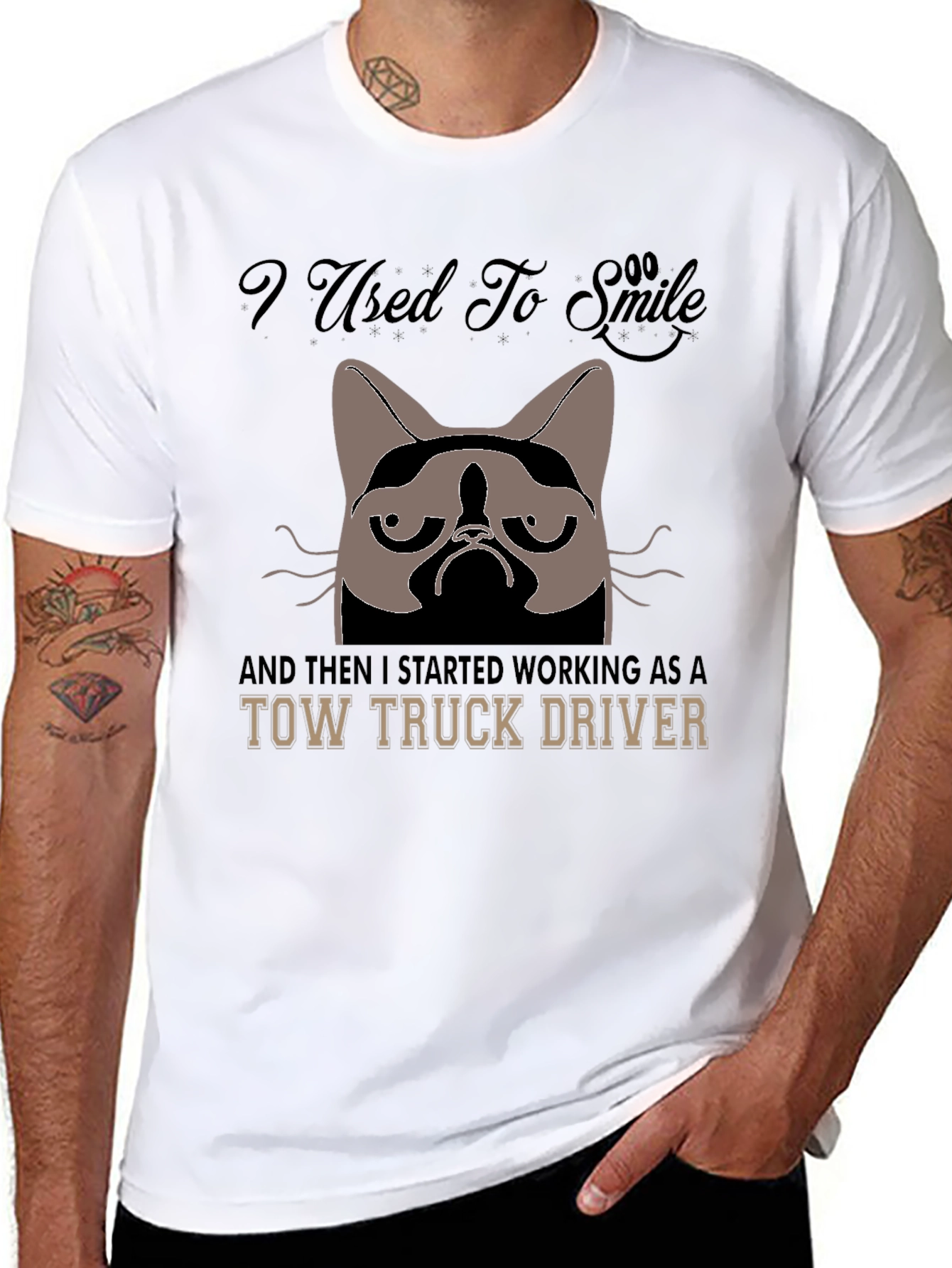 Grumpy Cat Tow Truck Driver Graphic Tee - Black