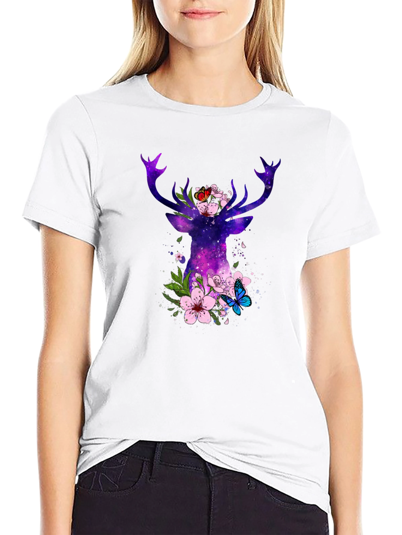 Galaxy Deer Floral T-Shirt