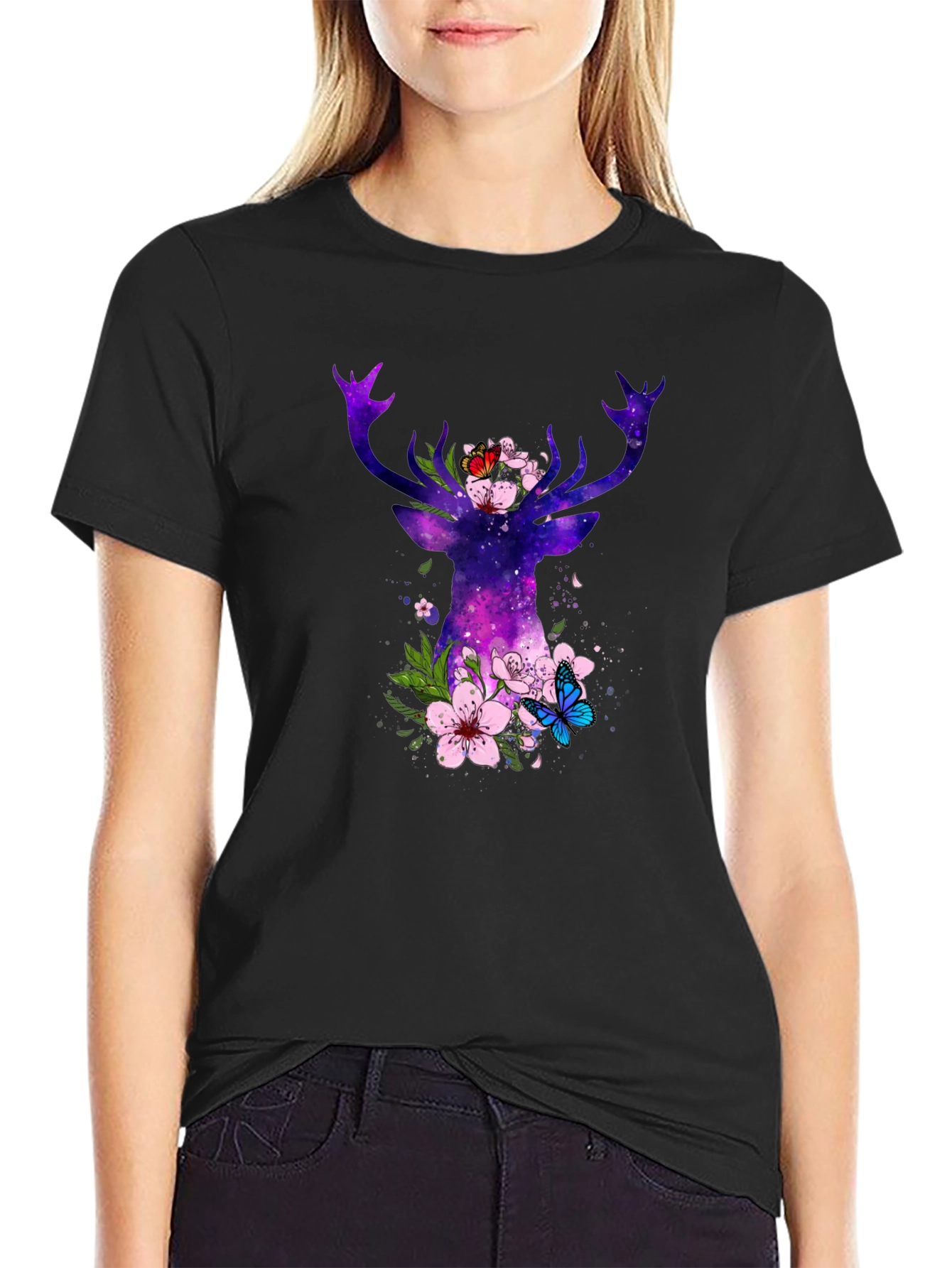 Galaxy Deer Floral T-Shirt