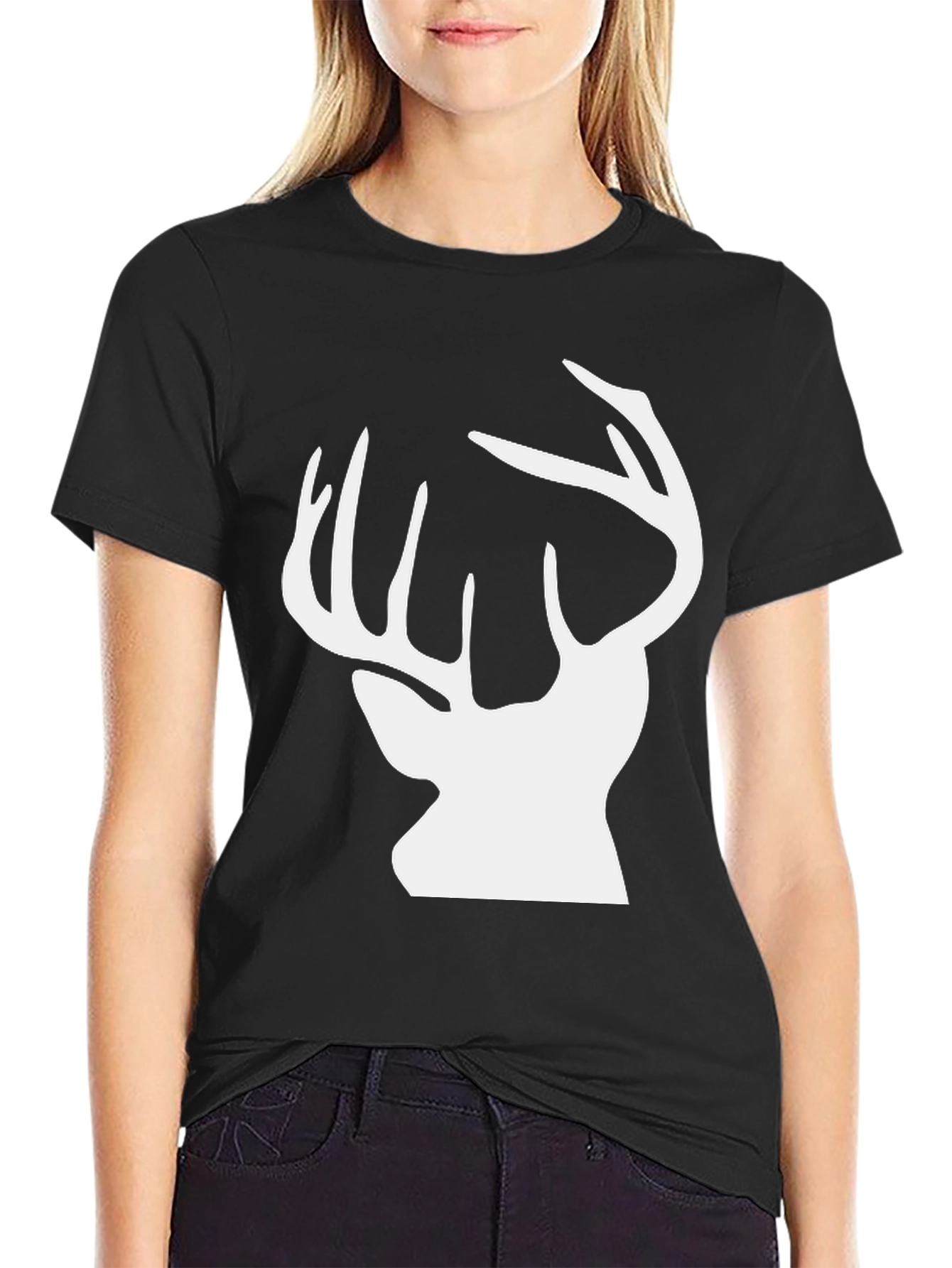 Deer Silhouette Graphic Tee - Black Cotton Blend