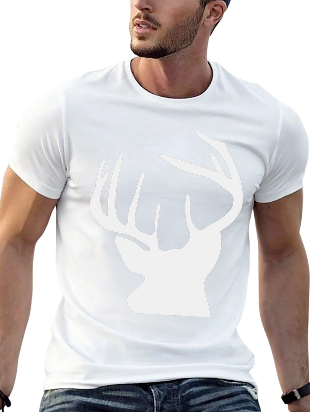 Deer Silhouette Graphic Tee - Black Cotton Blend