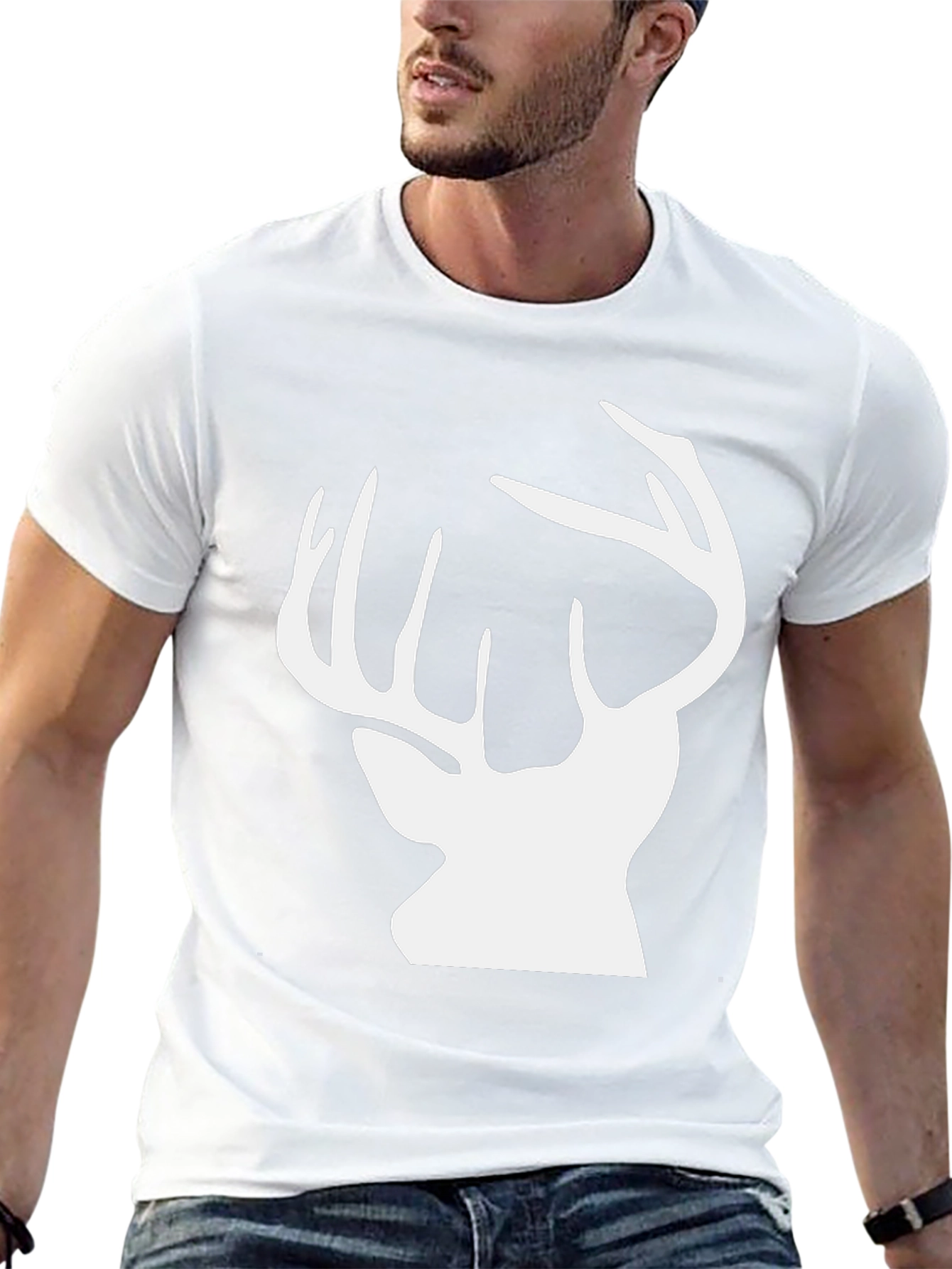 Deer Silhouette Graphic Tee - Black Cotton Blend