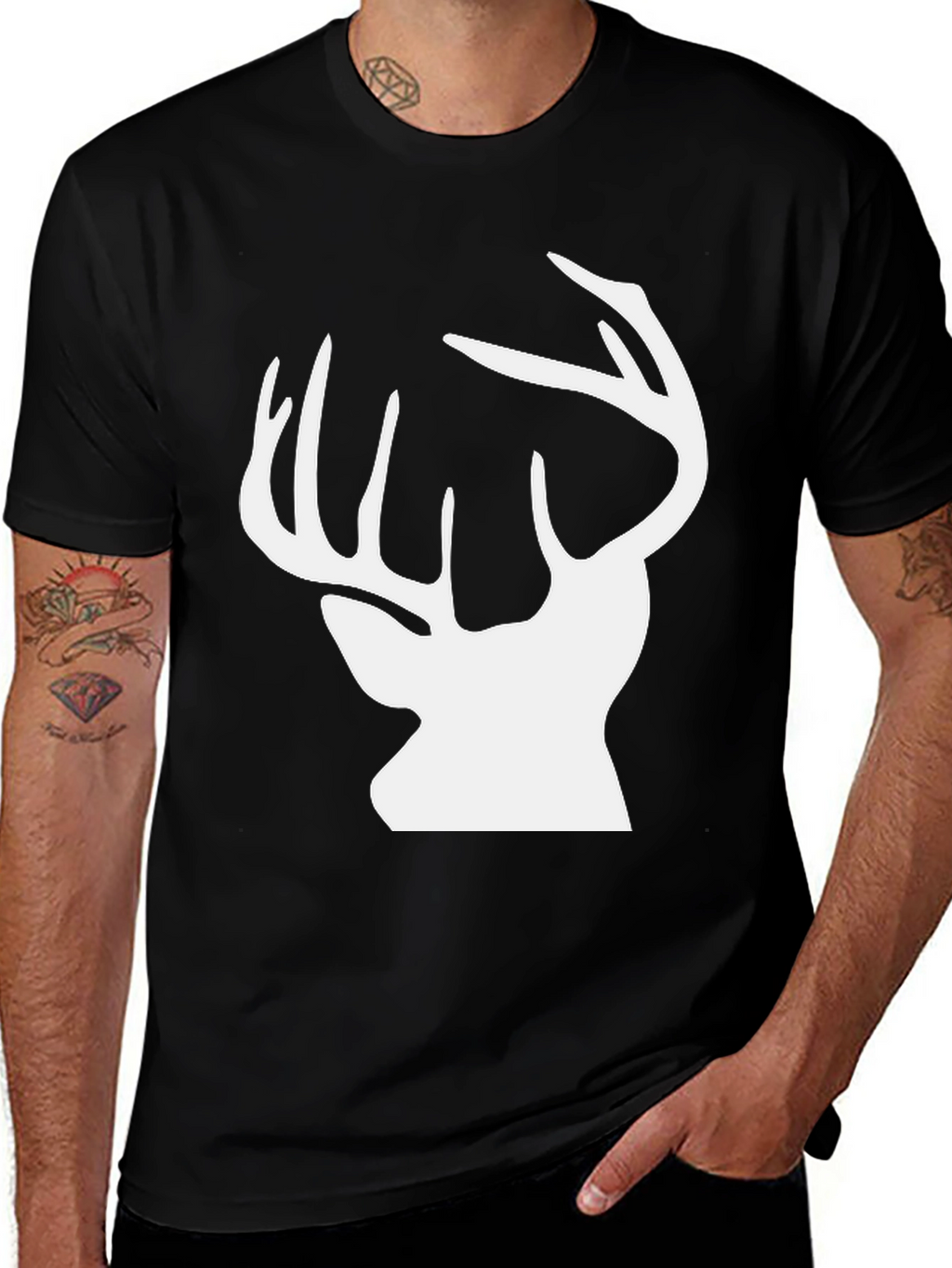 Deer Silhouette Graphic Tee - Black Cotton Blend