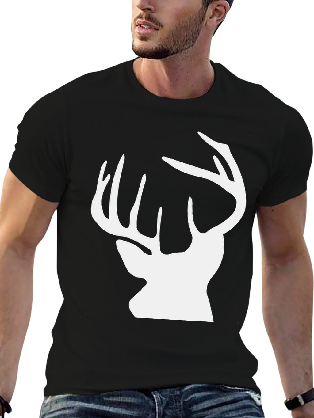 Deer Silhouette Graphic Tee - Black Cotton Blend