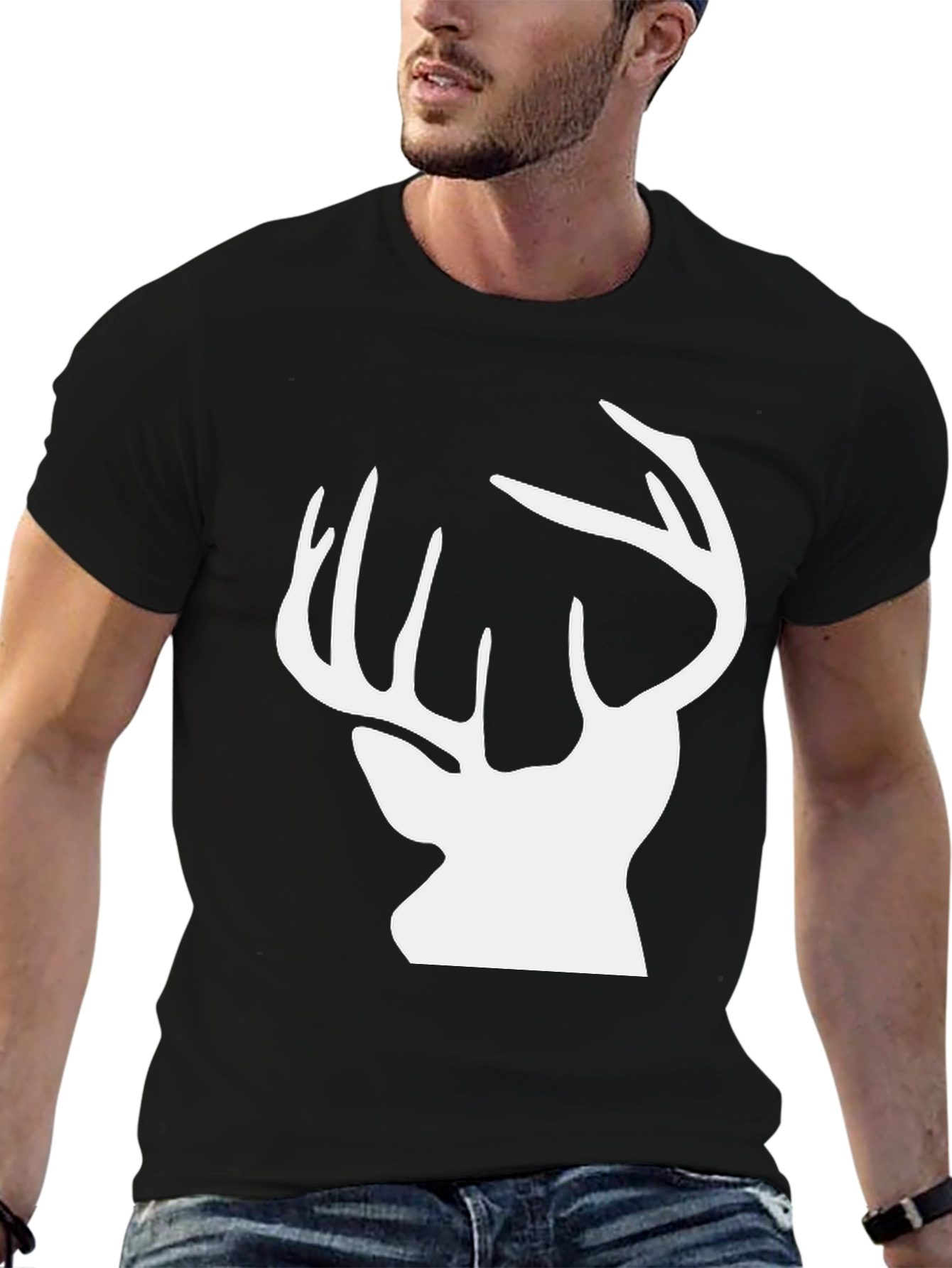 Deer Silhouette Graphic Tee - Black Cotton Blend