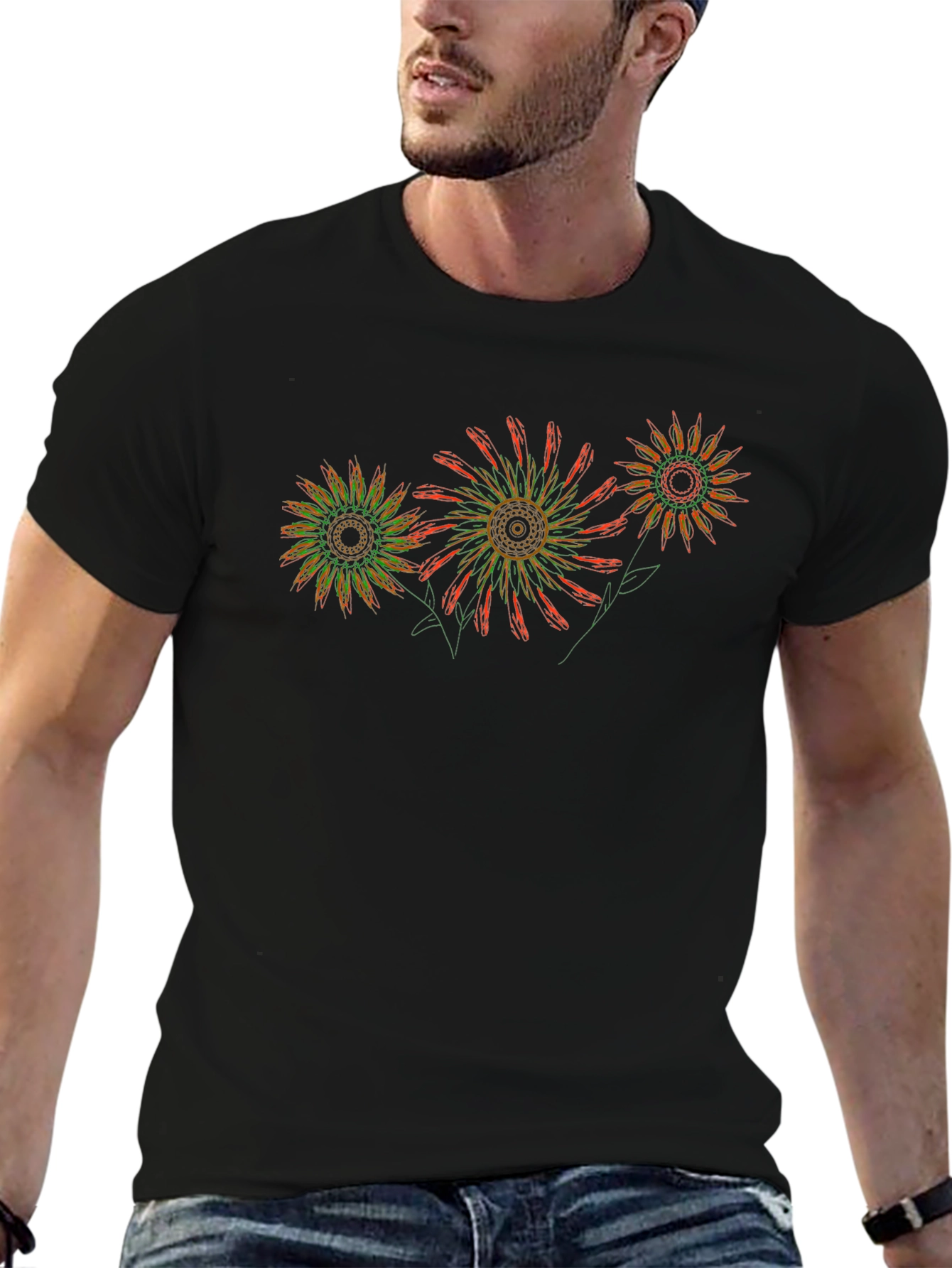 Abstract Floral Black T-Shirt