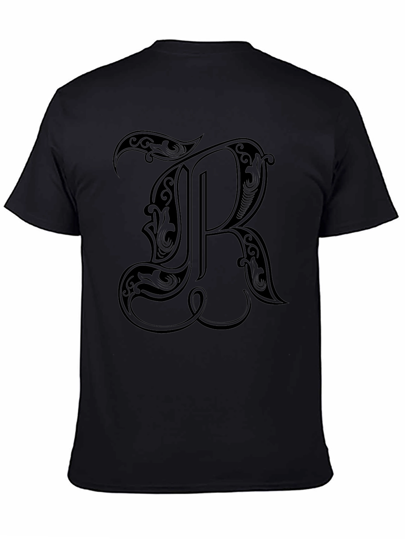 Black T-Shirt with Ornate Letter R