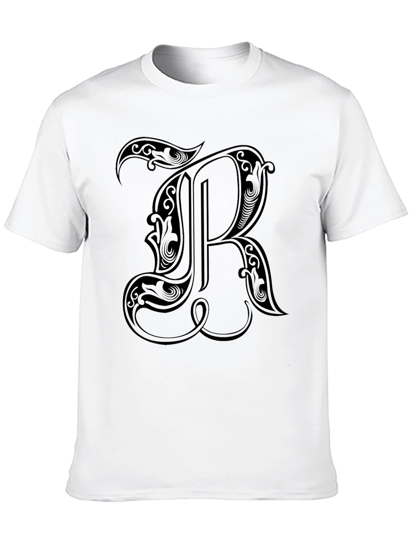 Black T-Shirt with Ornate Letter R