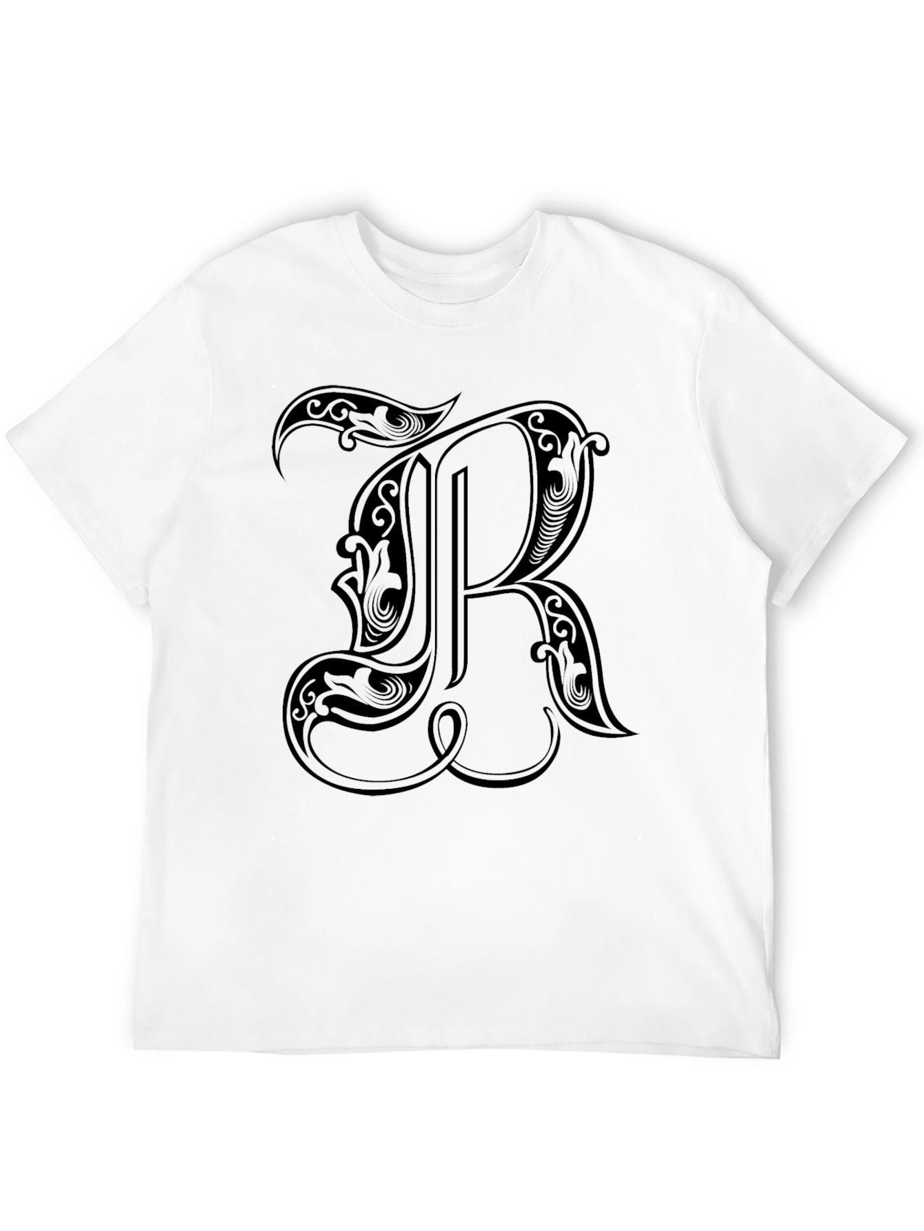 Black T-Shirt with Ornate Letter R