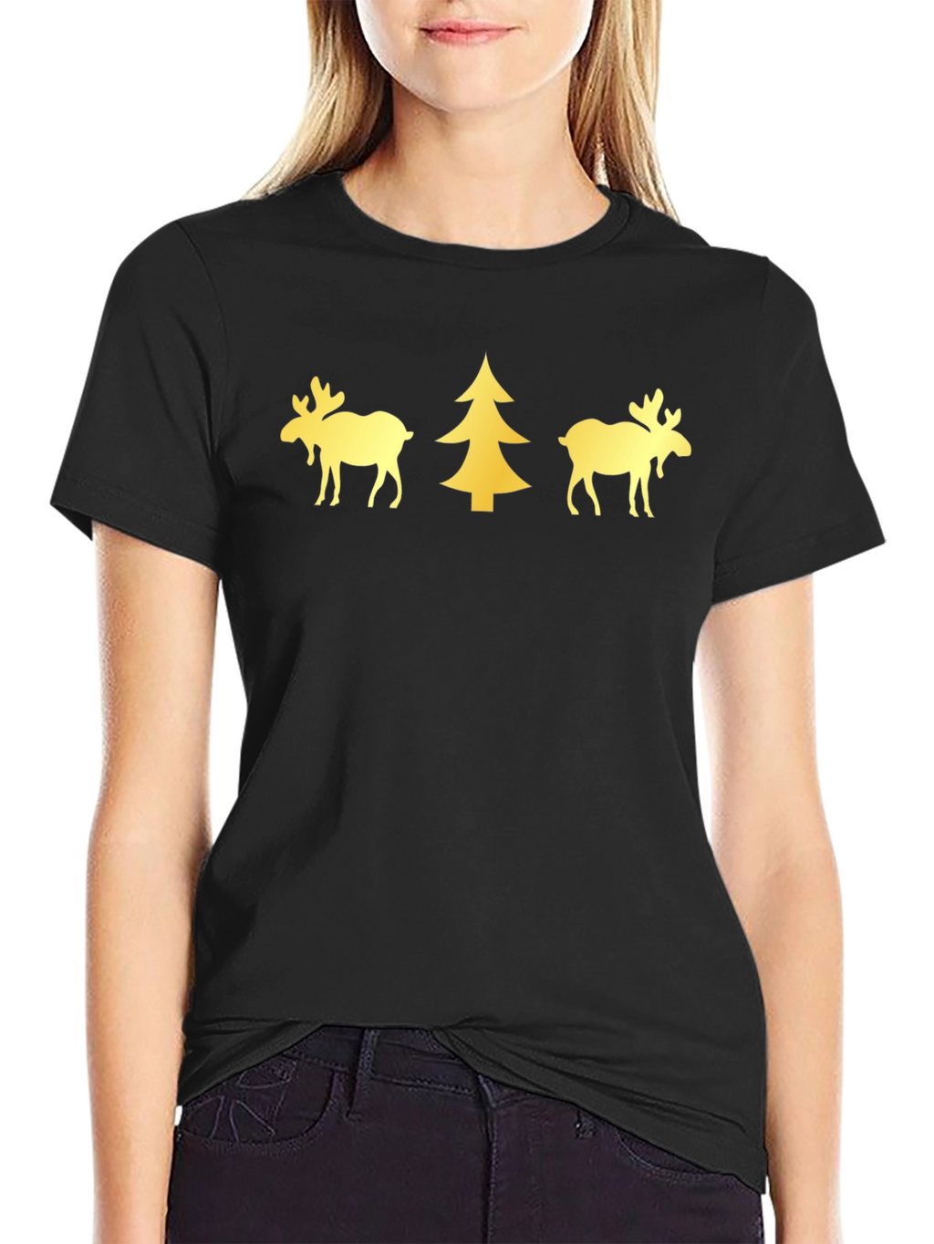 Festive Moose & Tree Graphic Tee - Black