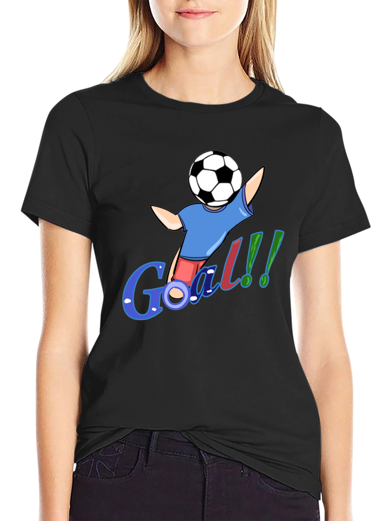 Cartoon Soccer Goal Black T-Shirt