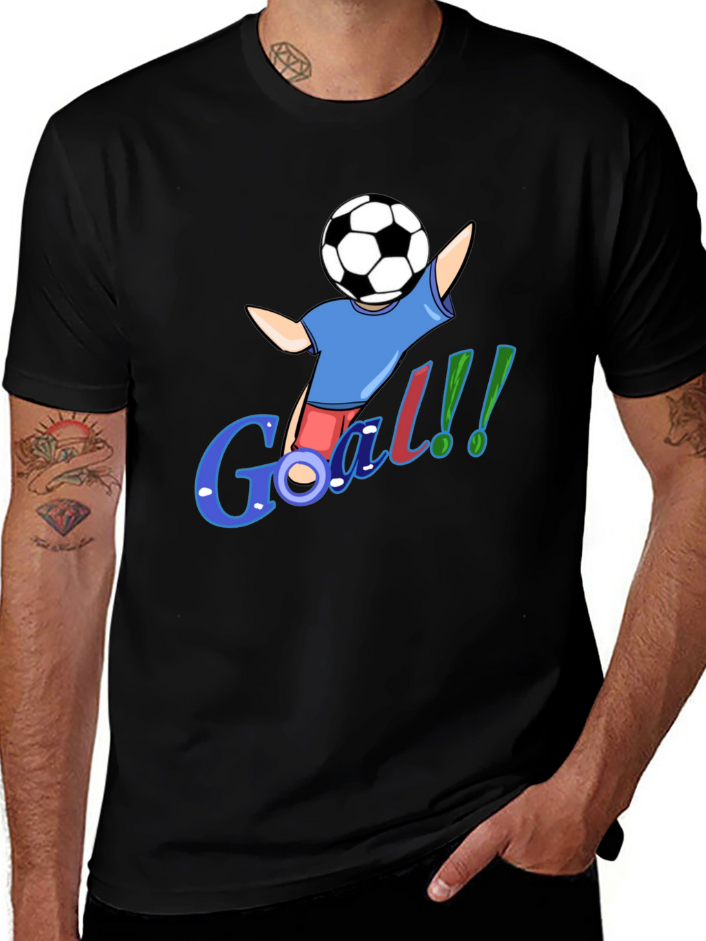 Cartoon Soccer Goal Black T-Shirt