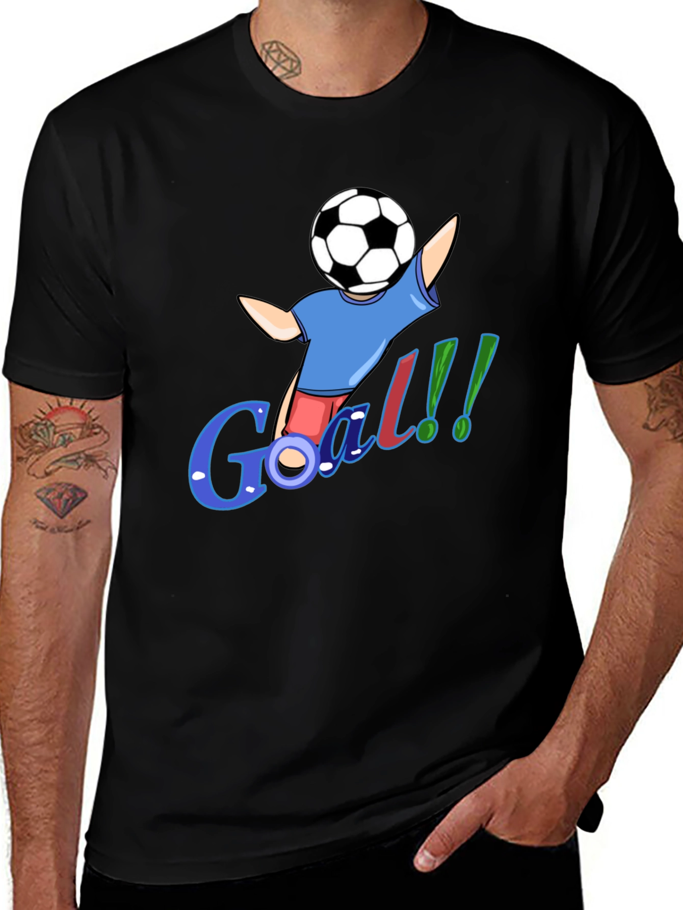 Cartoon Soccer Goal Black T-Shirt