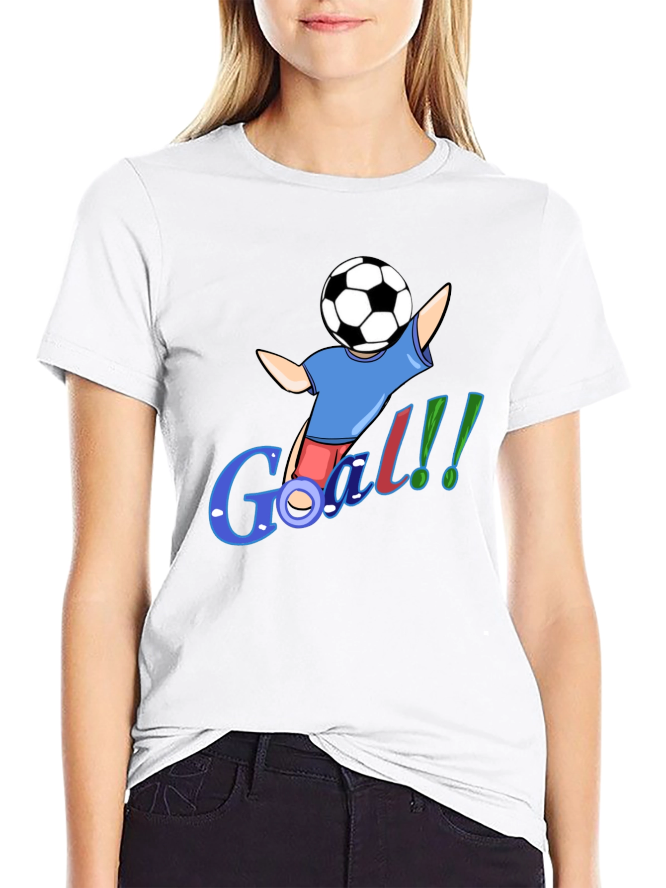 Cartoon Soccer Goal Black T-Shirt