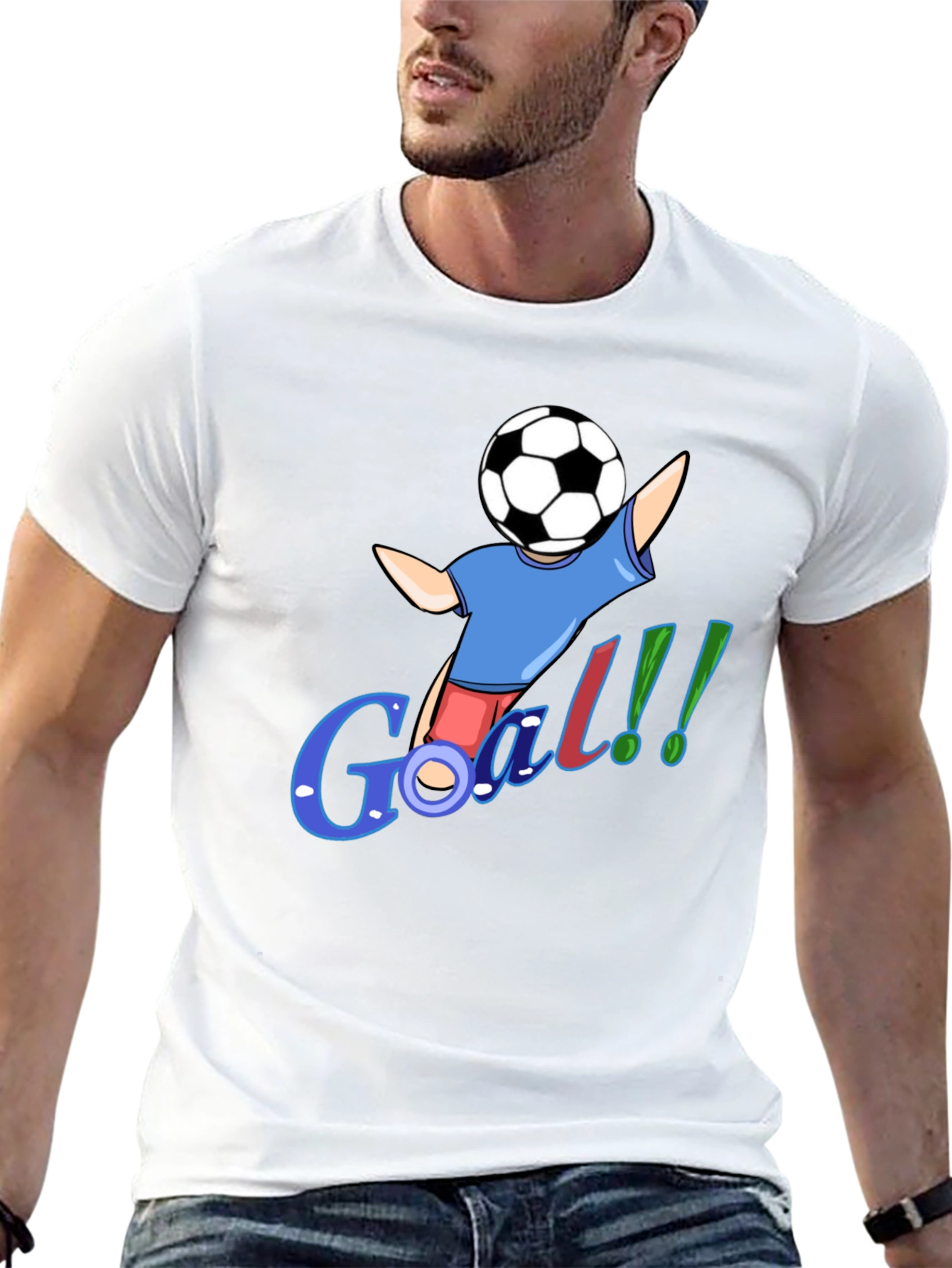 Cartoon Soccer Goal Black T-Shirt