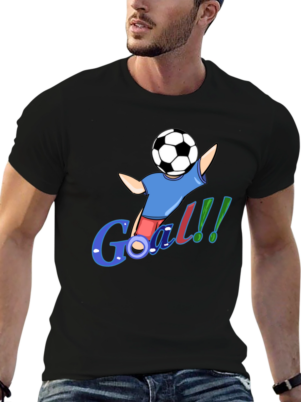 Cartoon Soccer Goal Black T-Shirt