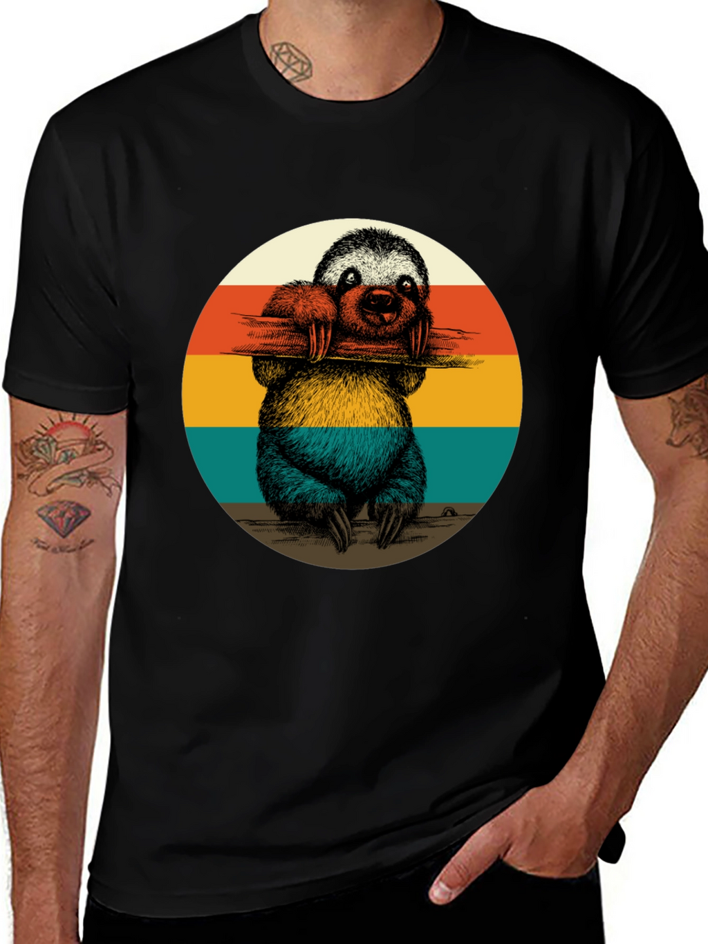 Retro Sloth Graphic Tee - Black T-Shirt