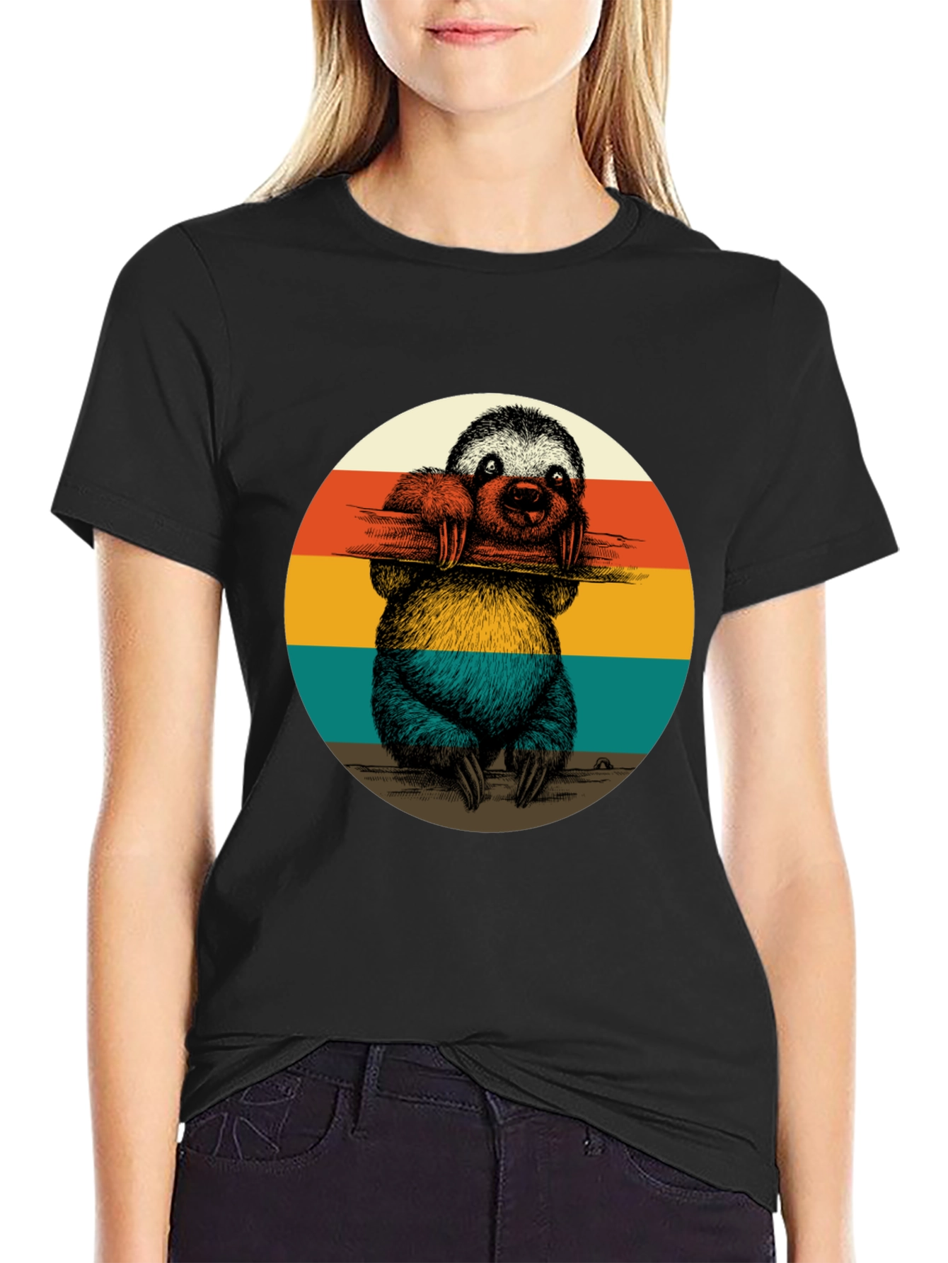 Retro Sloth Graphic Tee - Black T-Shirt