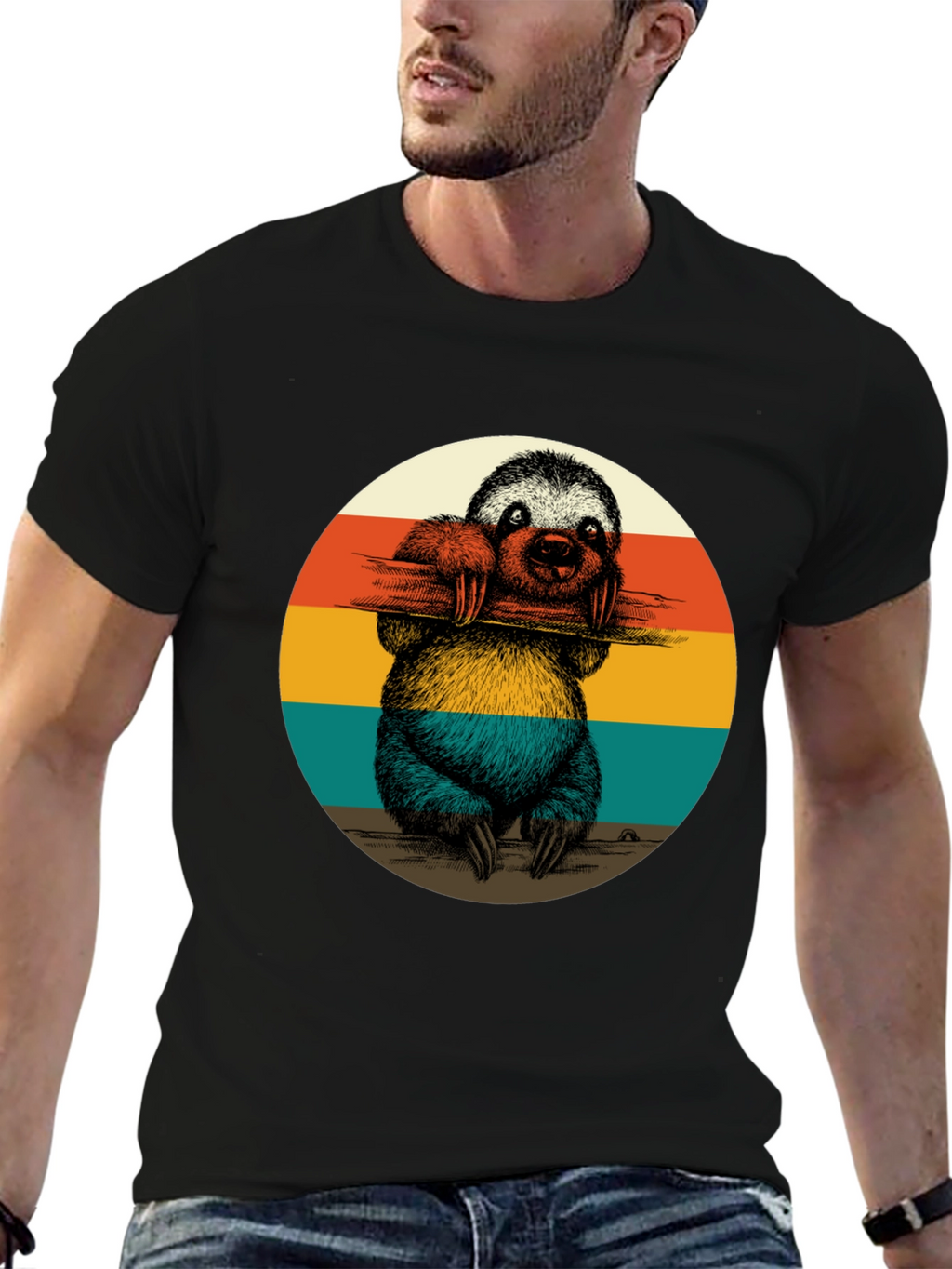 Retro Sloth Graphic Tee - Black T-Shirt
